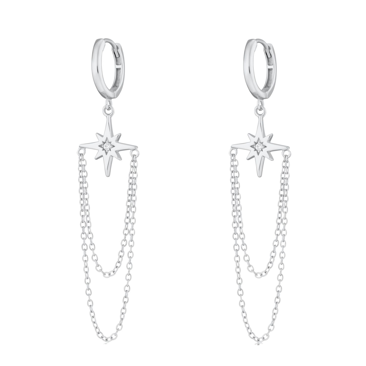 Women’s Silver Starburst Chain Drop Hoop Earrings Scream Pretty