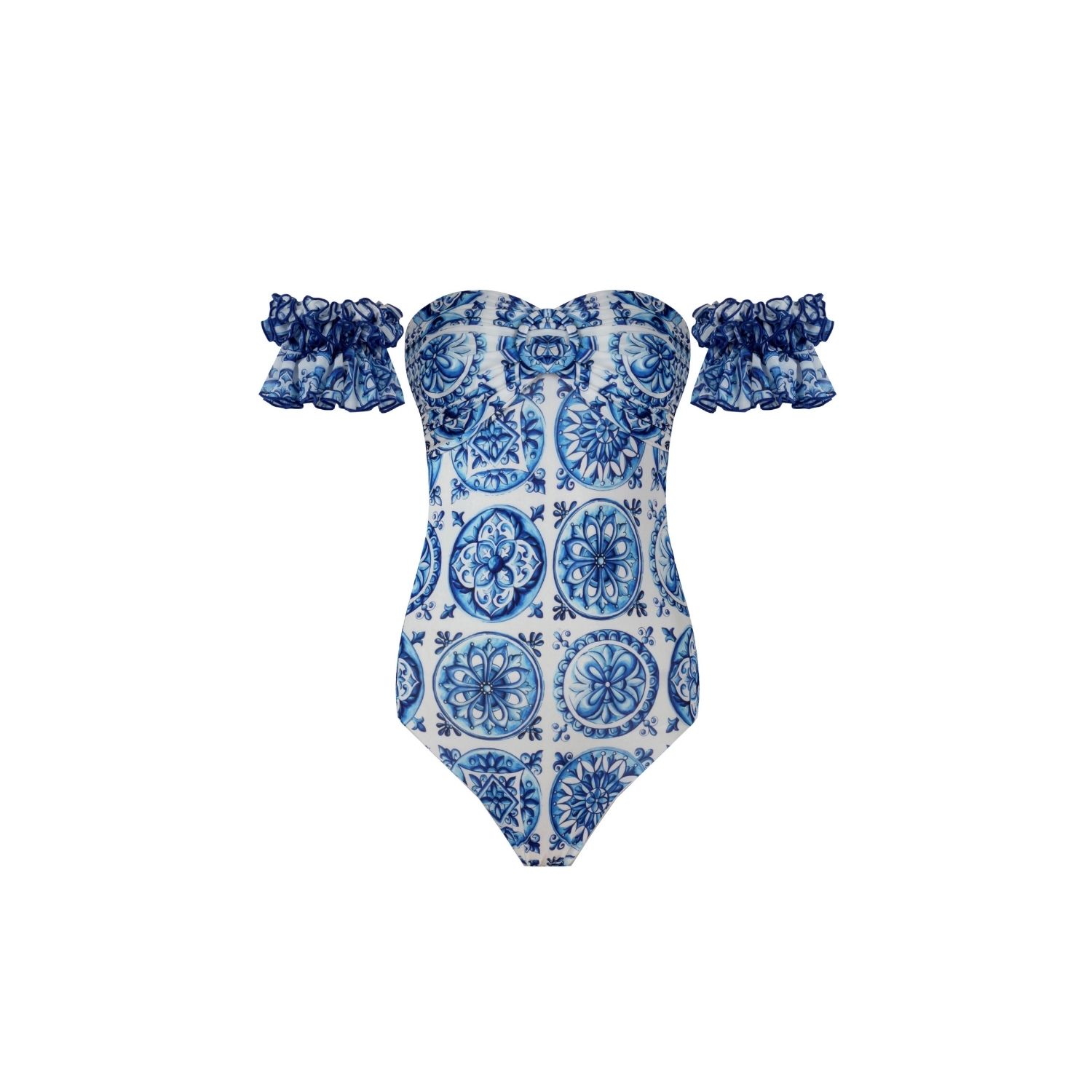 NUR KARAATA WOMEN'S BLUE MARIGOLD BLEU BLANC SWIMSUIT