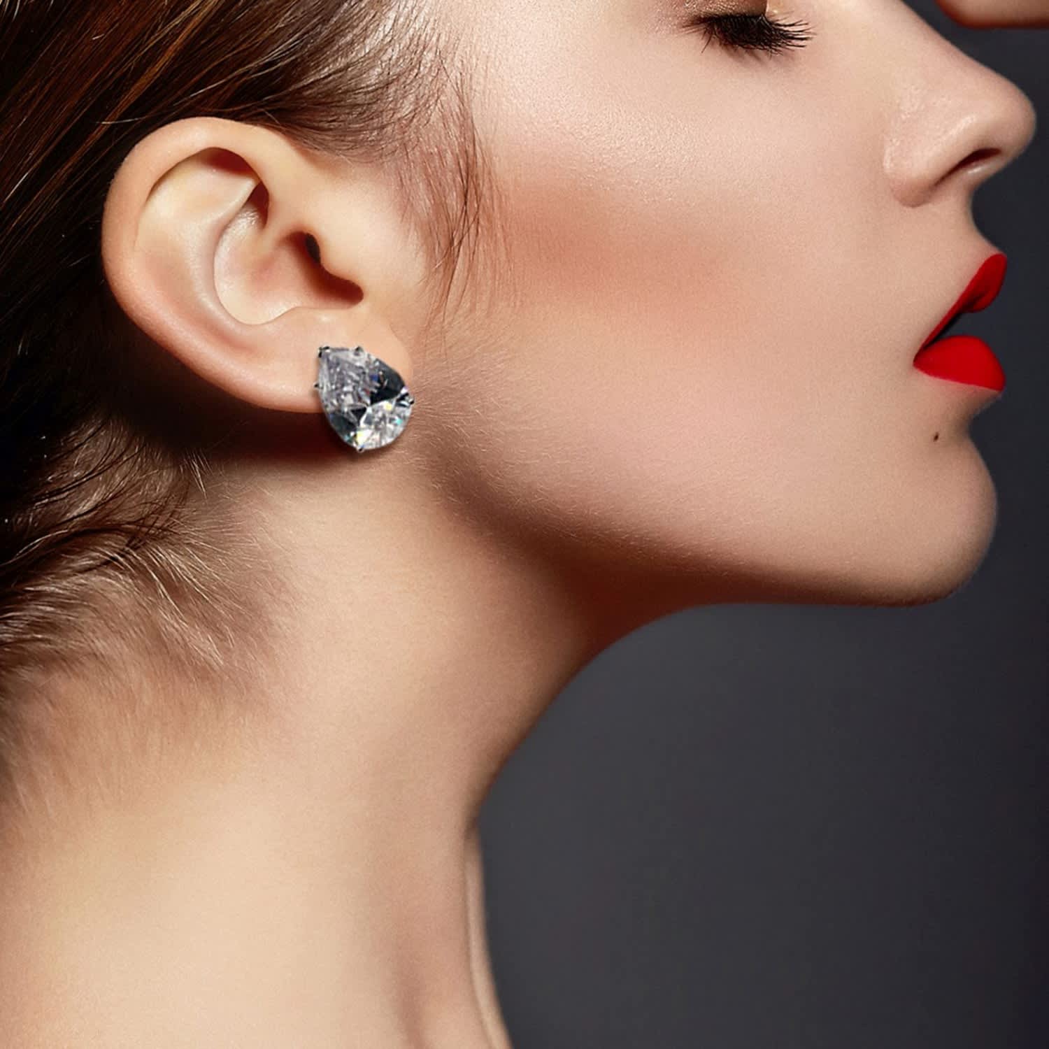 Clear Cubic Zirconia Pear-Shaped Clip-On Earrings | Elegant Non