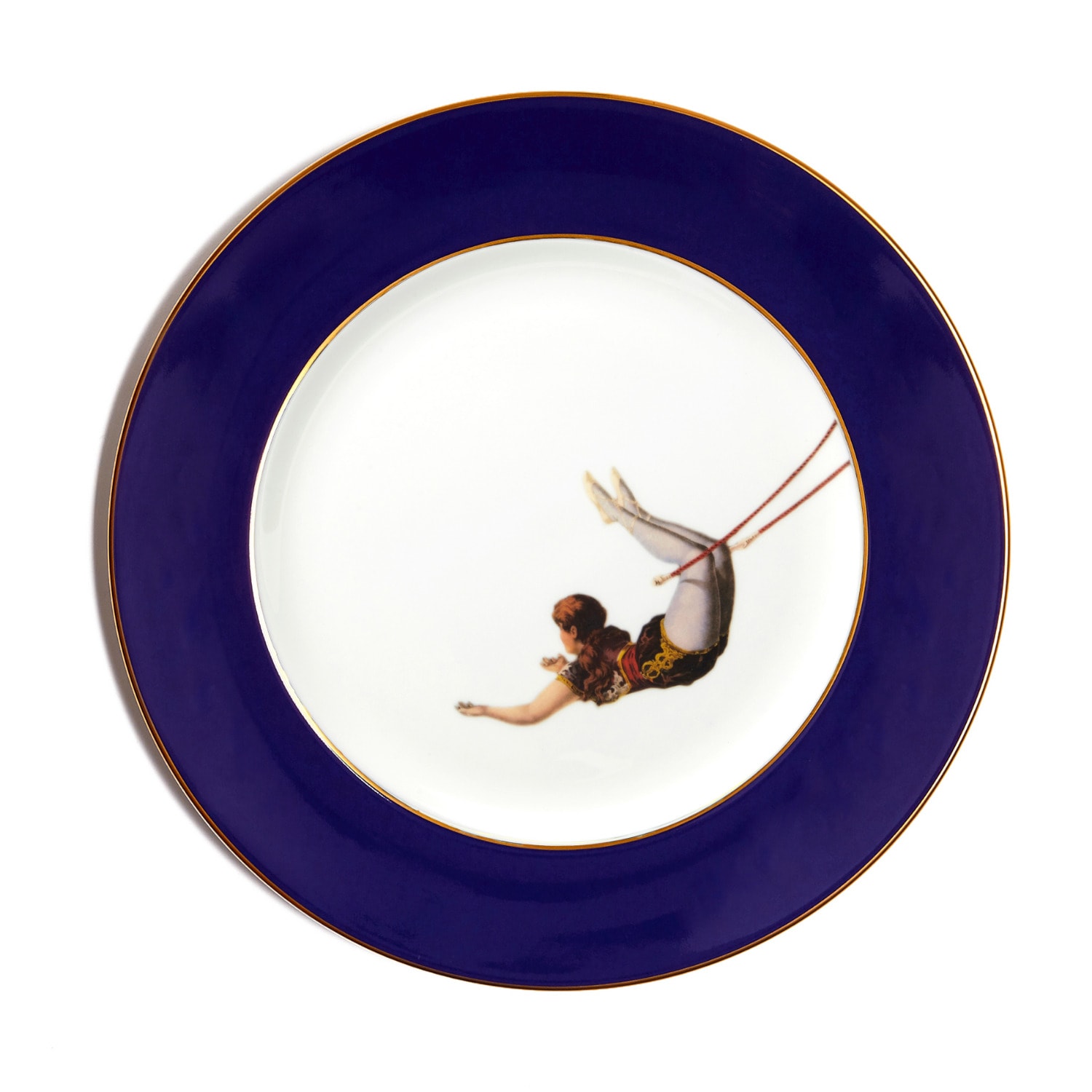 Melody Rose London Gold / Blue / White Trapeze Girl Cobalt Blue Dinner Plate In Multi