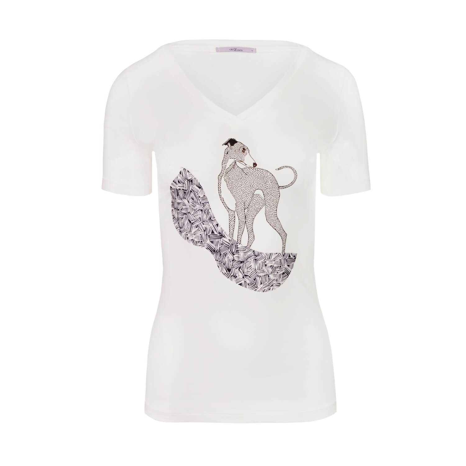 Oh!zuza Night&day Women's White Short Sleeve V-neck T-shirt - Greyhound In White