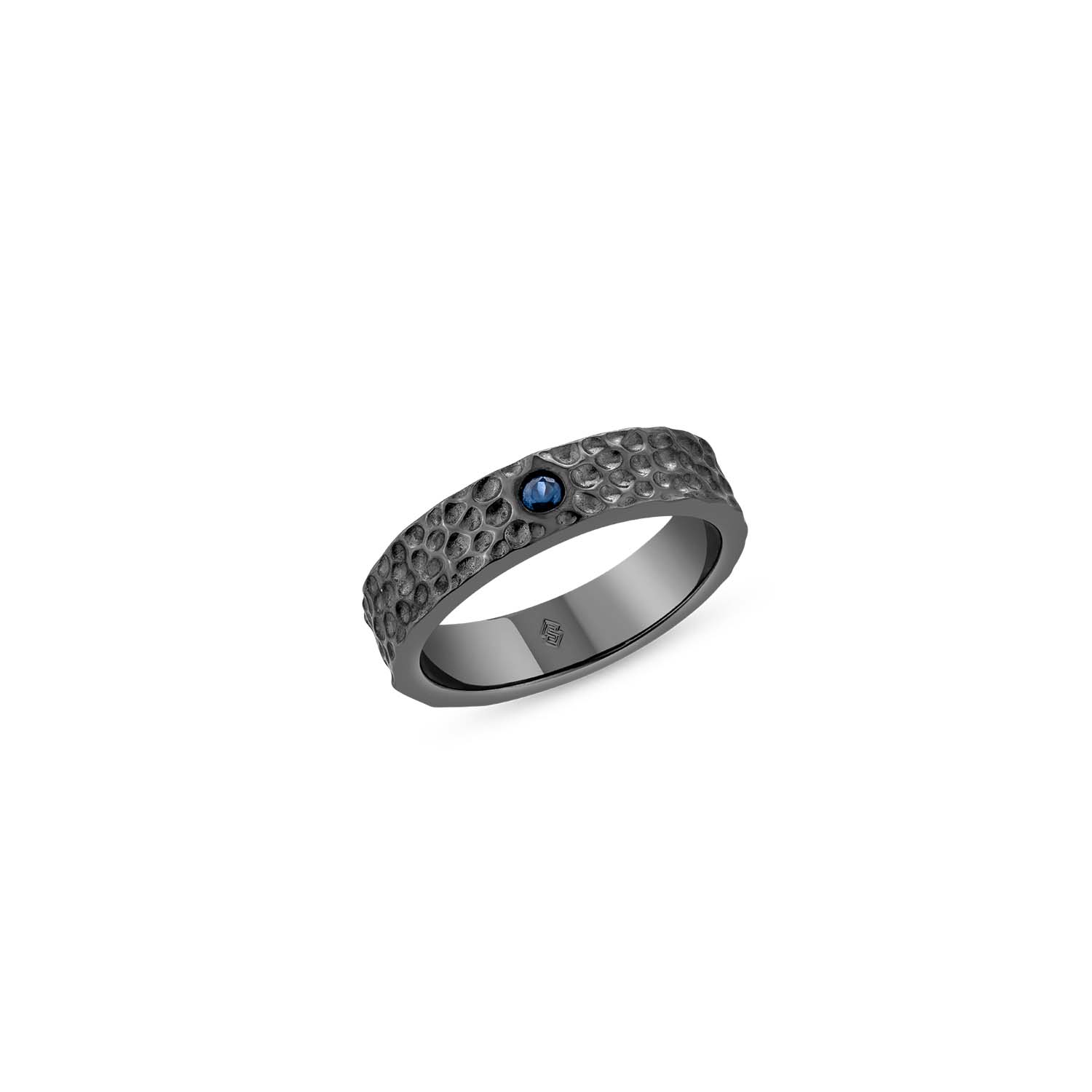 Men’s Black / Blue Pioggia Ring With Natural Sapphire In Premium Black Rhodium Sally Skoufis