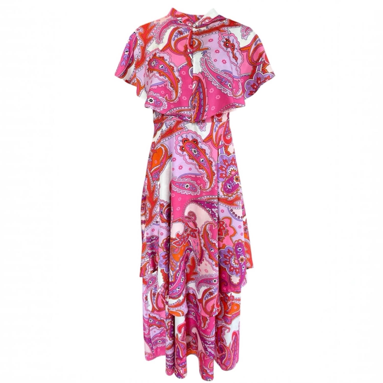 Laura Citron Pink / Orange Pink Paisley Dress + Capelette In Multi