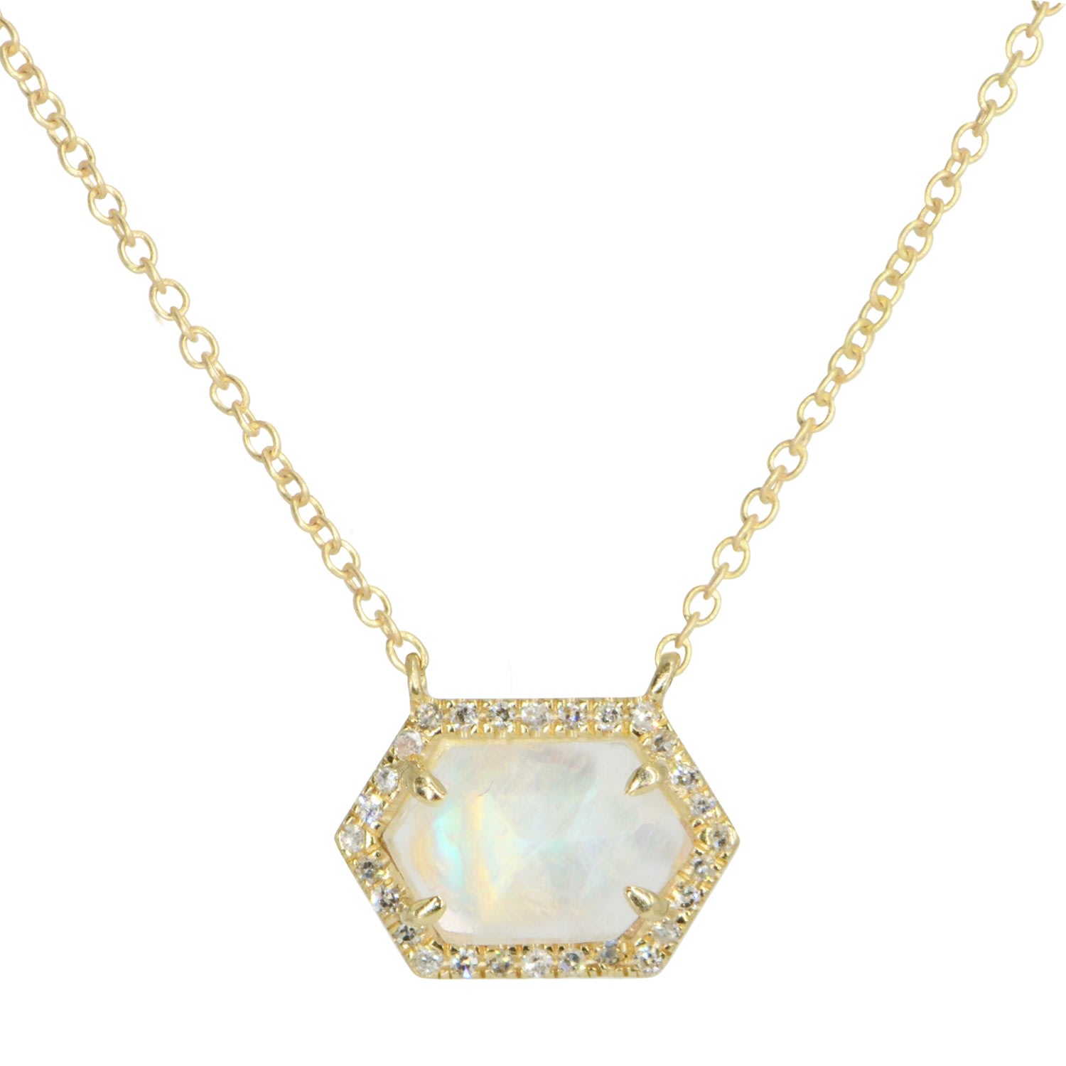 Kamaria Women's Moonstone Hex Necklace With Diamonds In Yellow