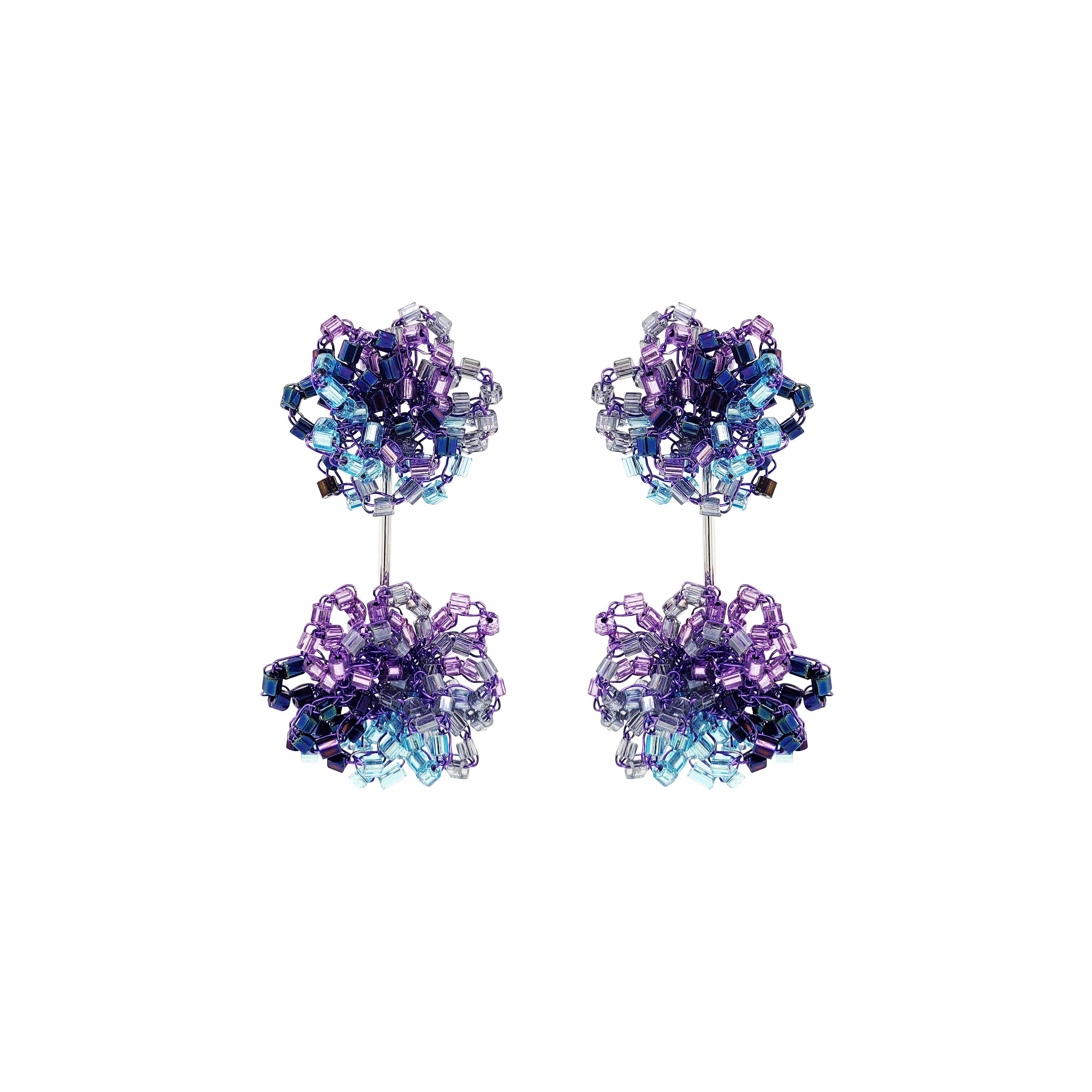 Lavish By Tricia Milaneze Women's Blue / Pink / Purple Neon Purple Mix Agatha Handmade Crochet Earrings