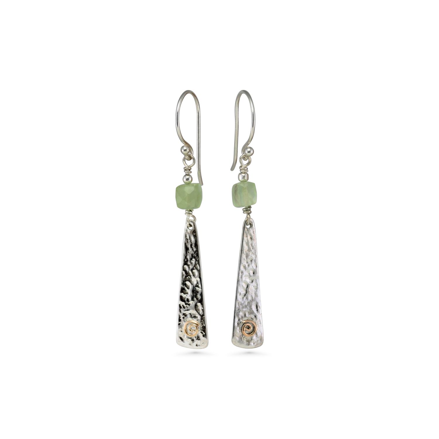 Isla Silver Women's Green / Silver Prehnite Textured Sterling Silver Drop Earrings In Green