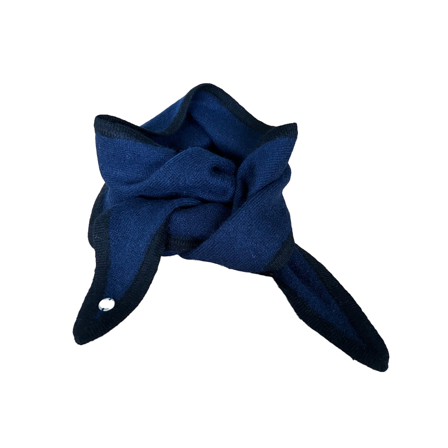 Tirillm Women's Ayla Small Neck Scarf In Soft Pure Cashmere, Navy Blue With Black Trimming. In Black