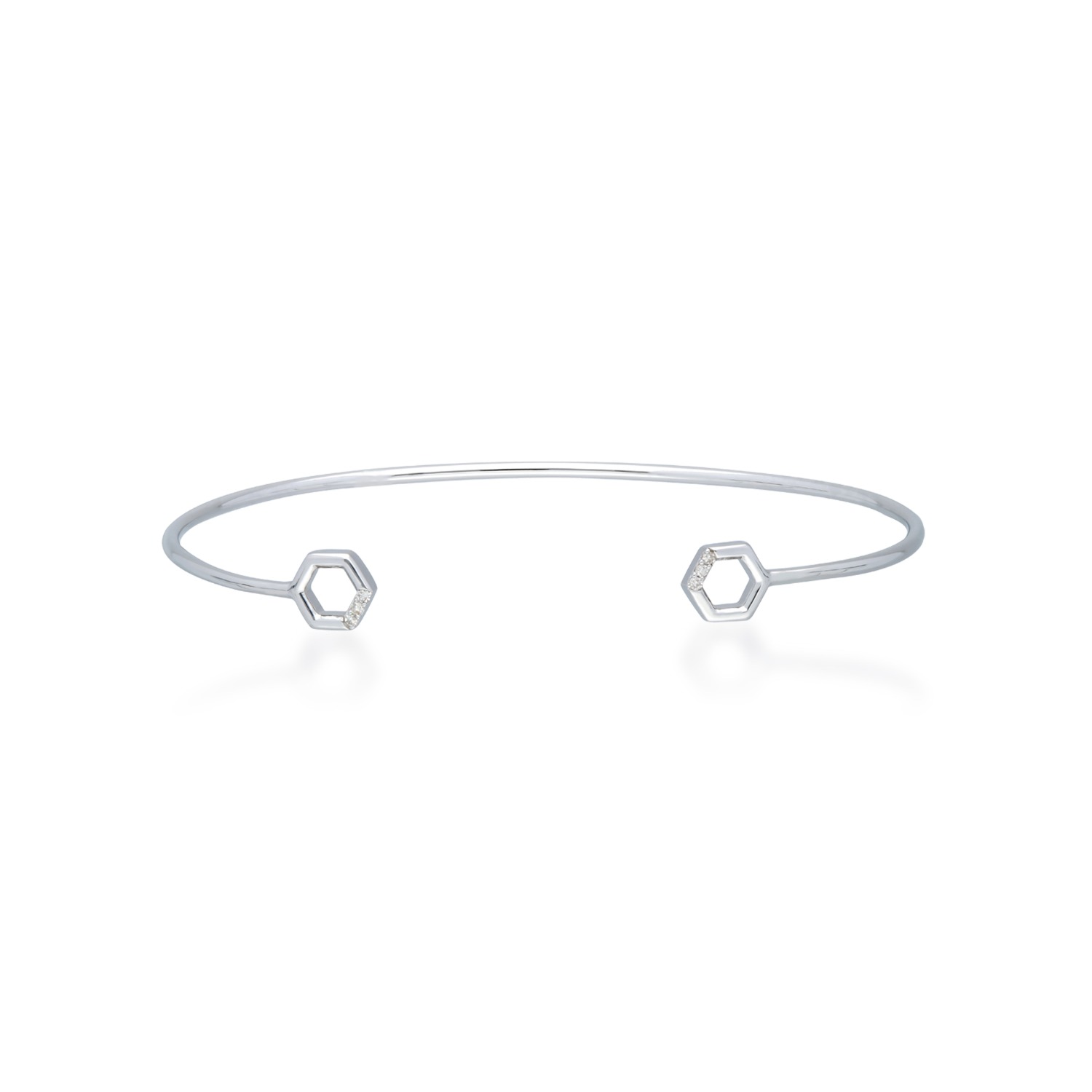 Women’s Diamond PavÃ© Hexagon Open Bangle In 9Ct White Gold Gemondo