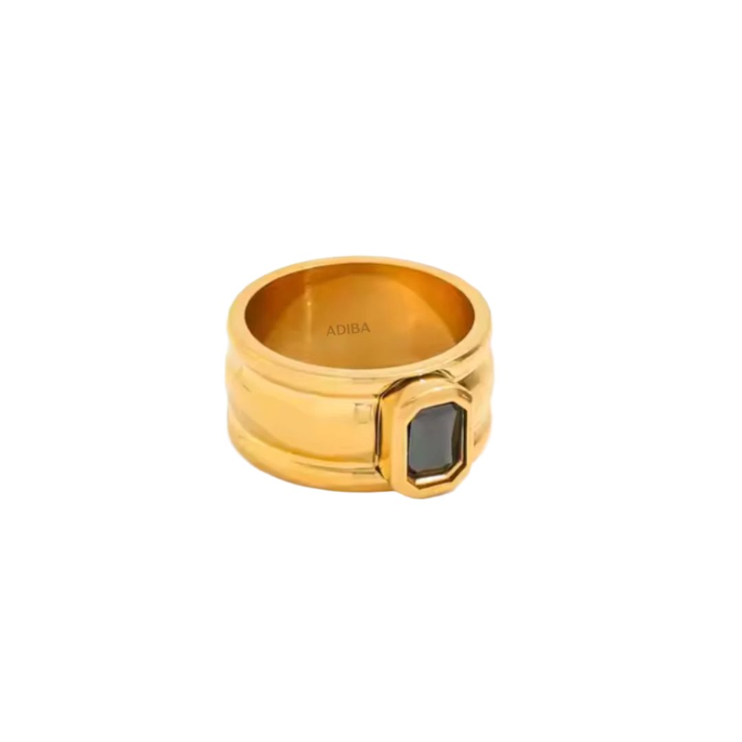 Adiba Women's Gold / Black Coal Black Gold Plated Stainless Steel Chunky Ring