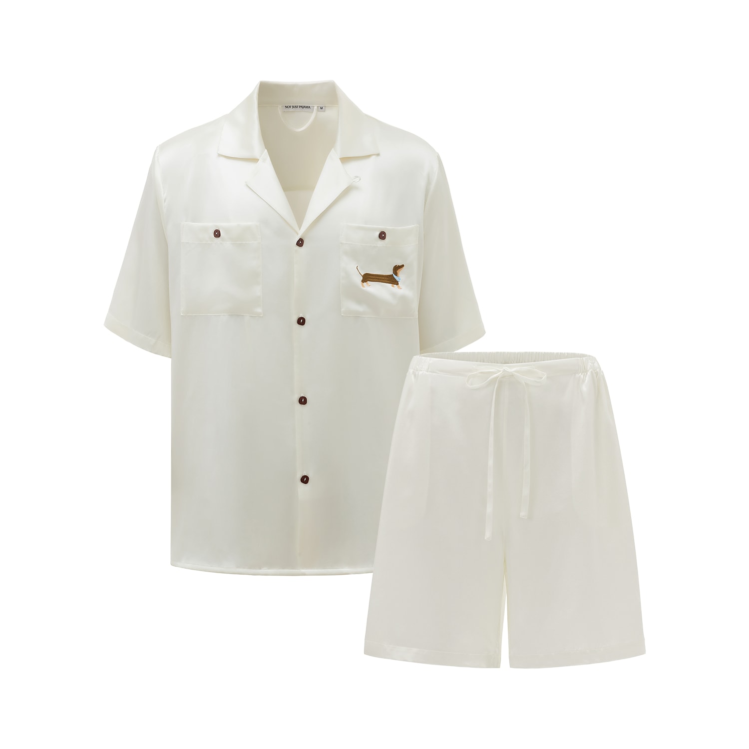 Not Just Pajama Men's Dachshund Delight Silk Short Set - White In White
