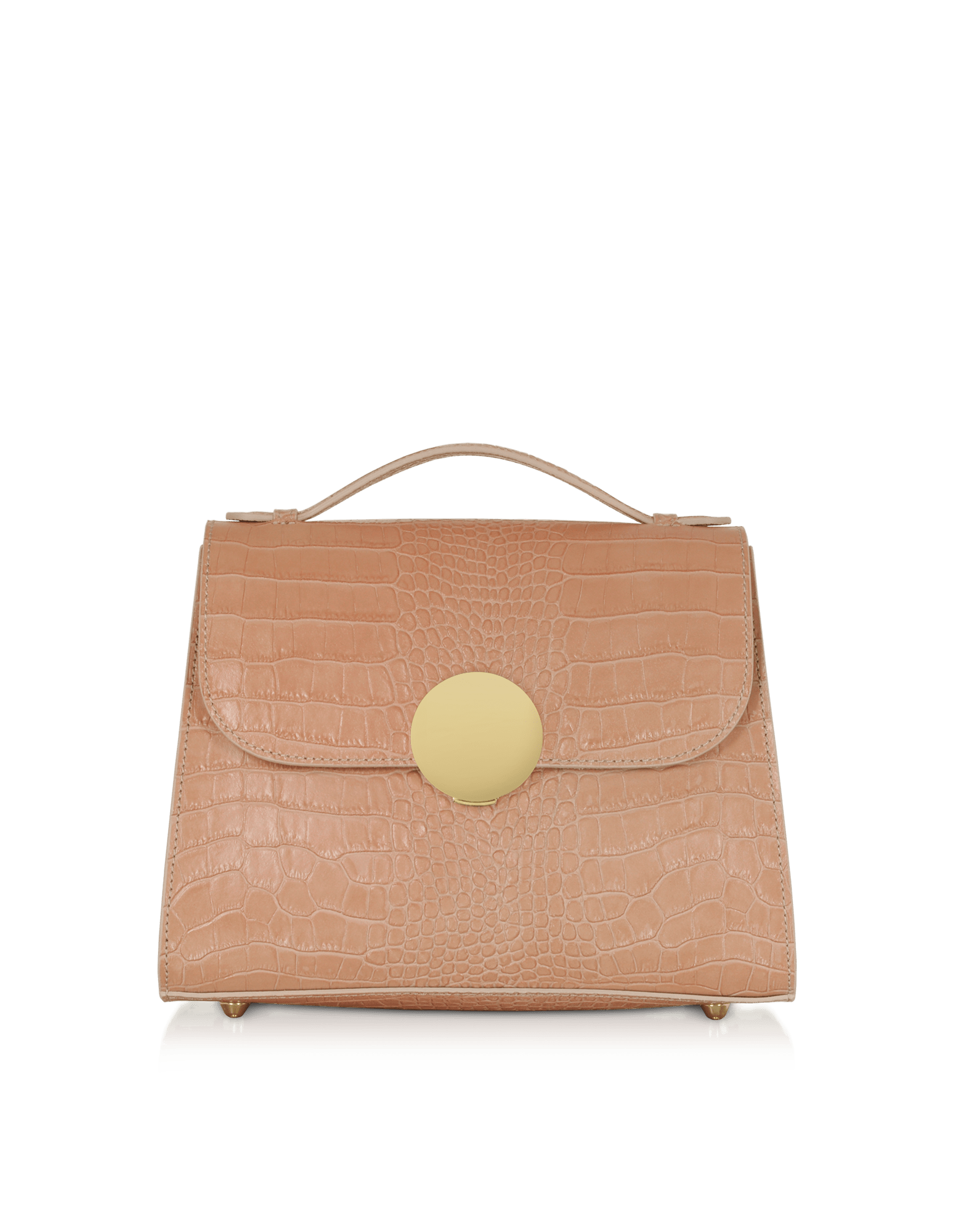 Le Parmentier Women's Neutrals Bombo Croco Embossed Leather Top-handle Satchel Bag W/strap - Nude Color In Multi