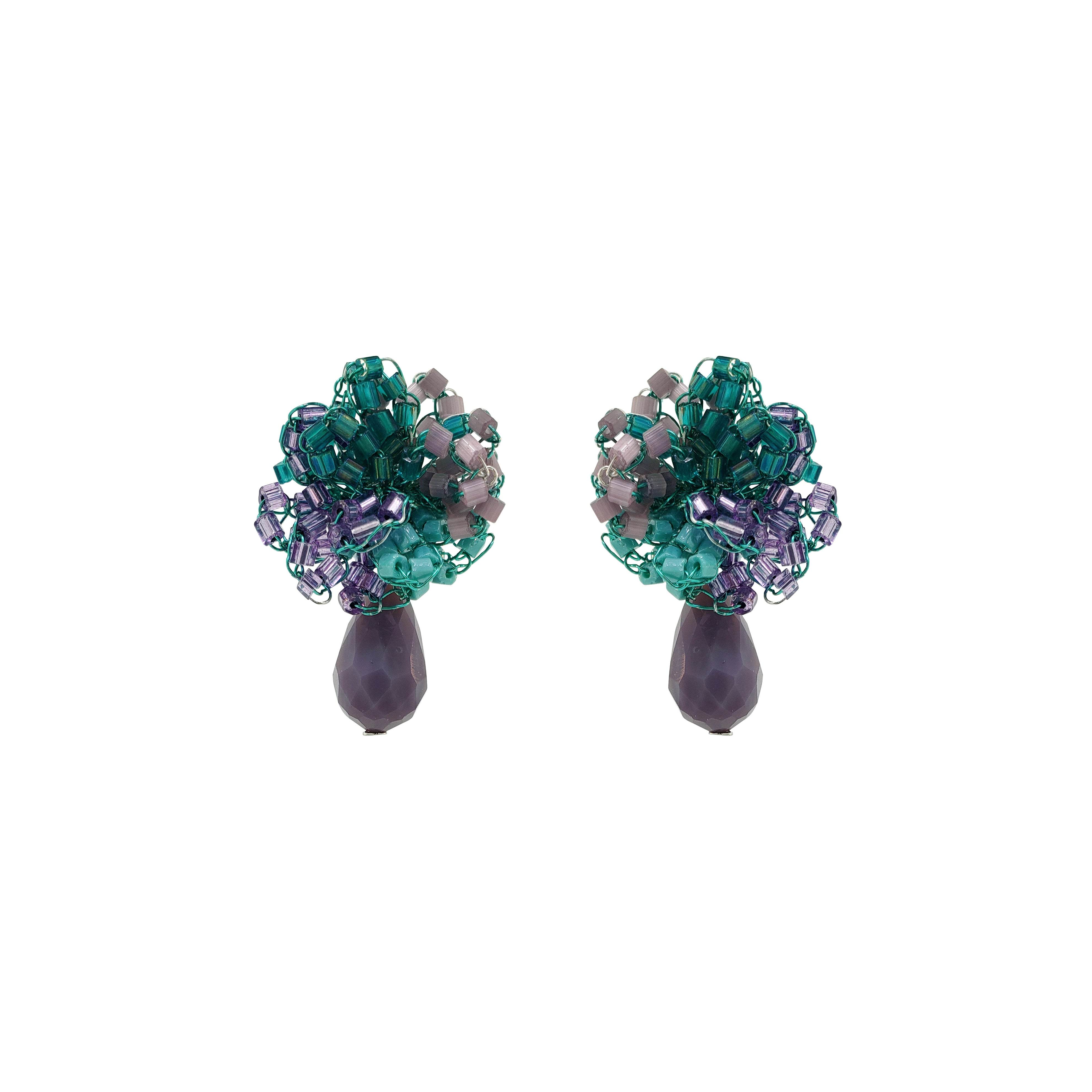 Lavish By Tricia Milaneze Women's Green / Pink / Purple Neon Turquoise Mix Drizzle Mini Post Handmade Earrings