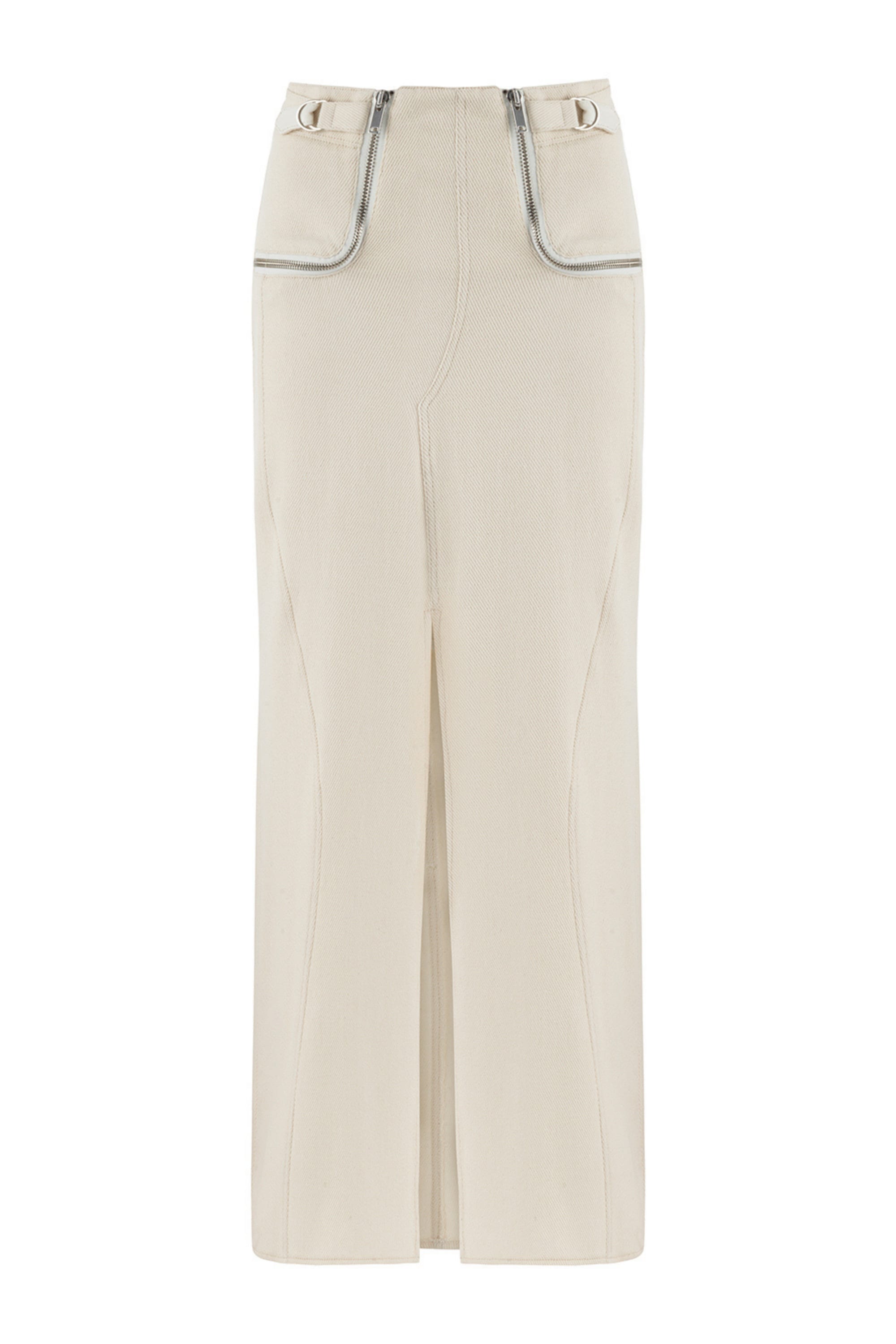 Nocturne Women's Long Skirt With Zipper Detail-white