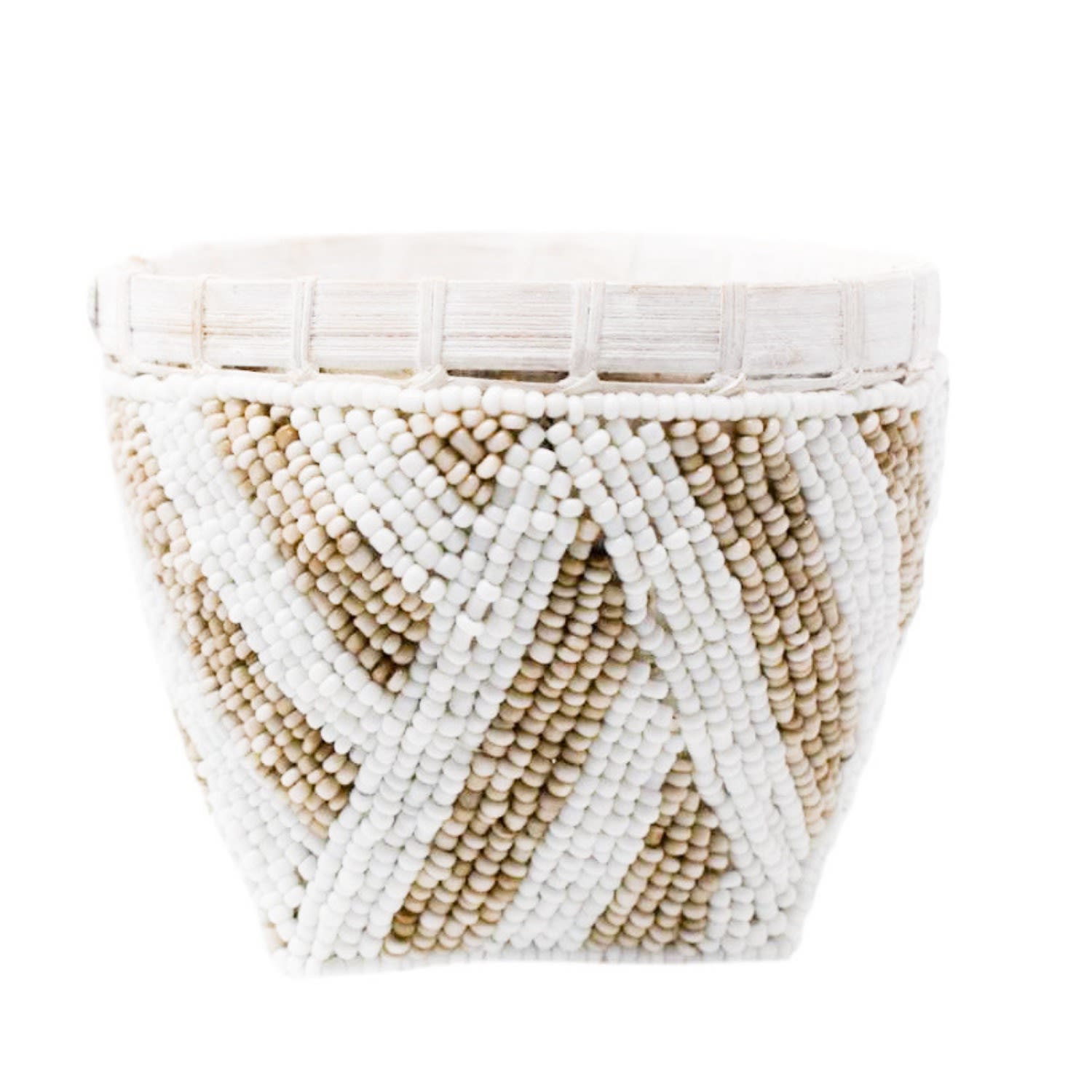 Poppy + Sage Neutrals Bamboo Trinket Basket - Cream & White Wide Stripe In Multi