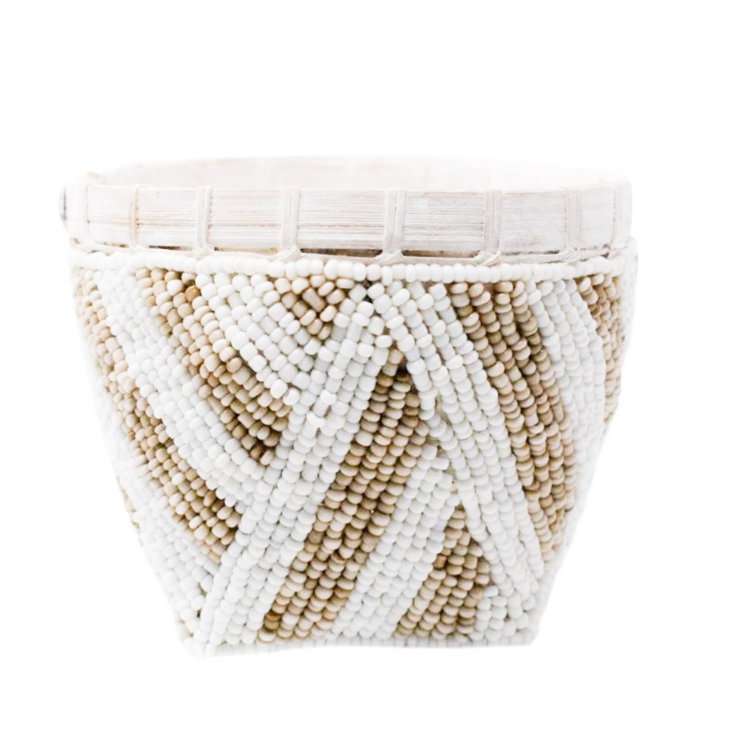 Neutrals Bamboo Trinket Basket - Cream & White Wide Stripe Poppy + Sage