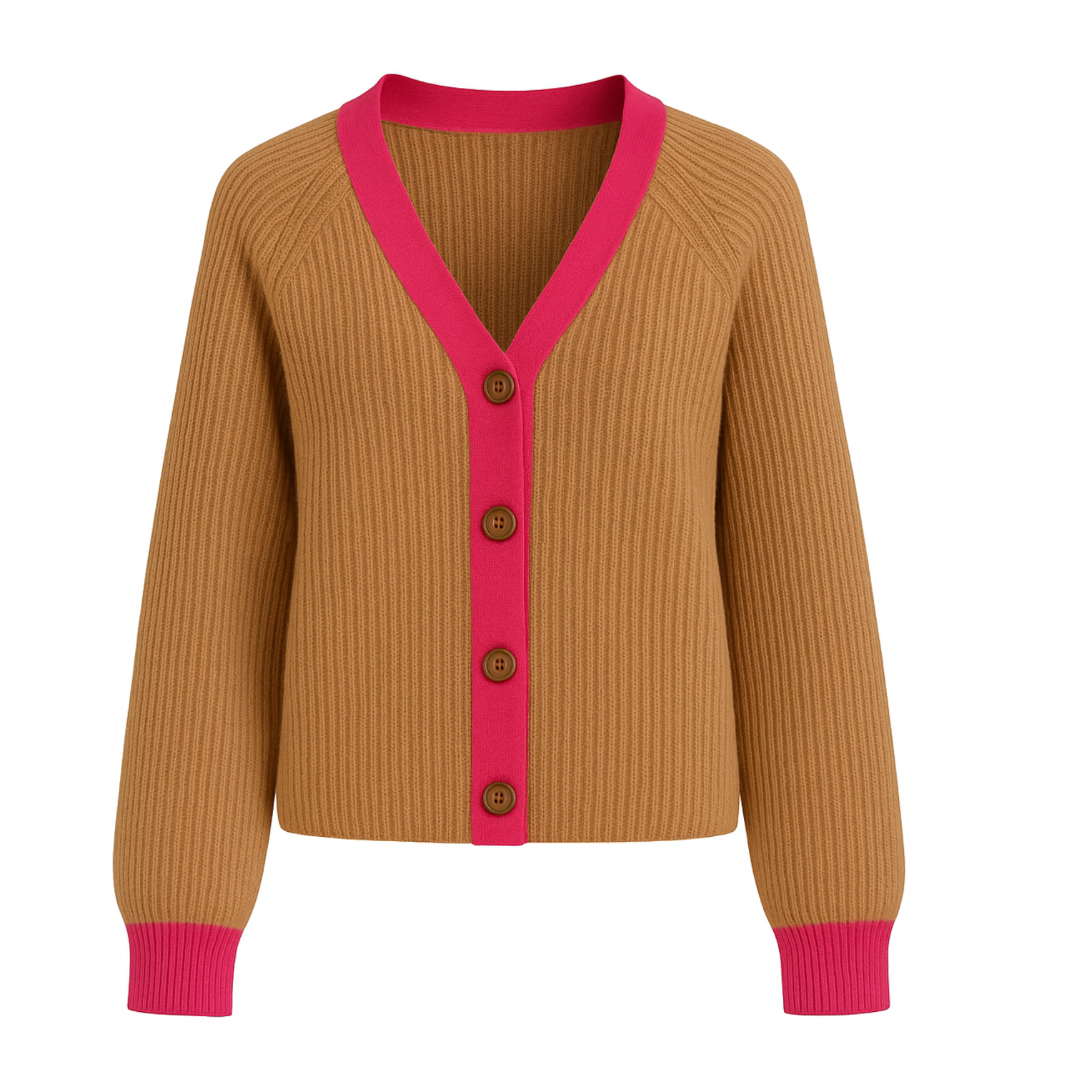 Michelle Merino & Cashmere Chunky Knit Cardigan Camel & Lipstick