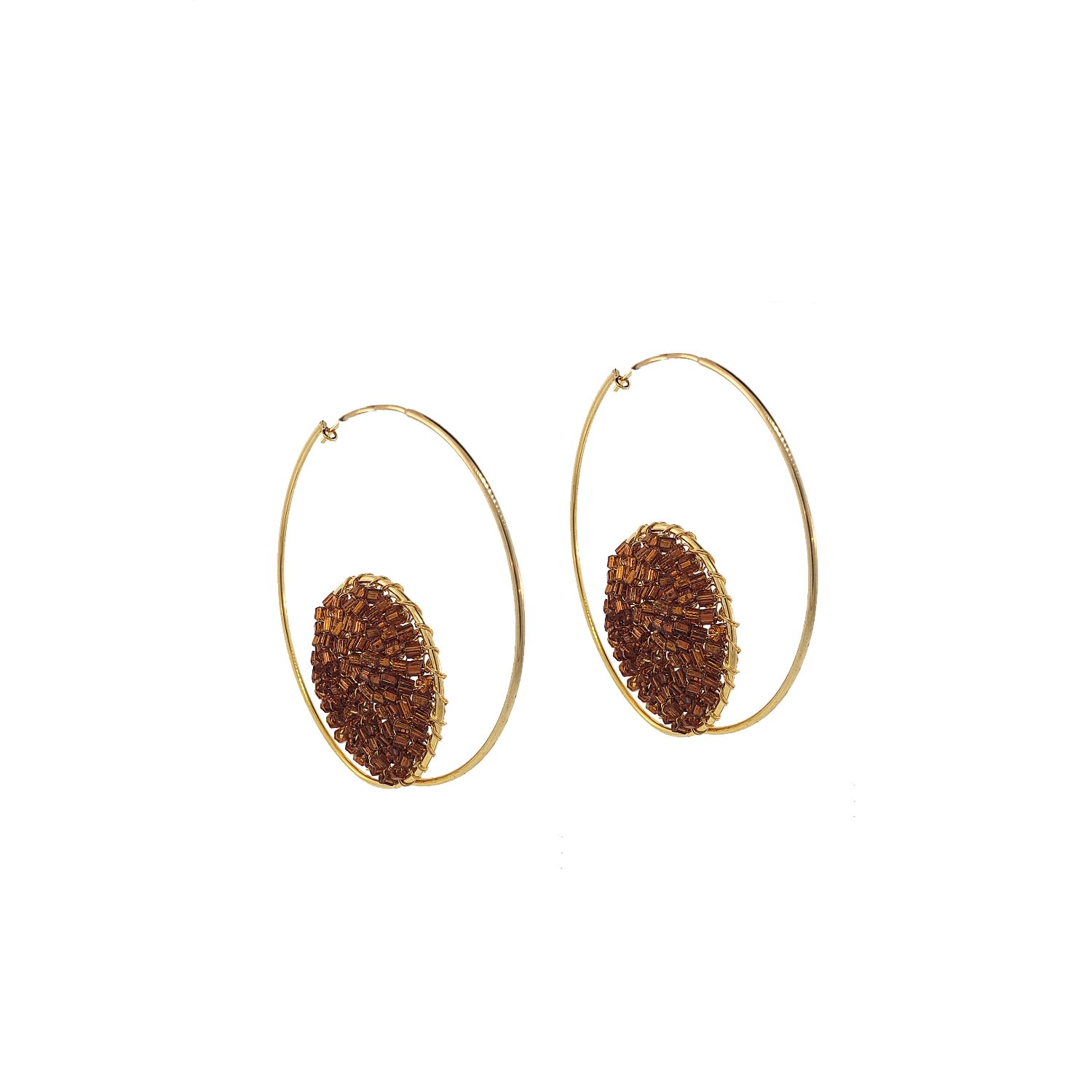 Women’s Gold / Neutrals / Brown Caramel & Gold Tia Hoops Handmade Crochet Earrings Lavish by Tricia Milaneze