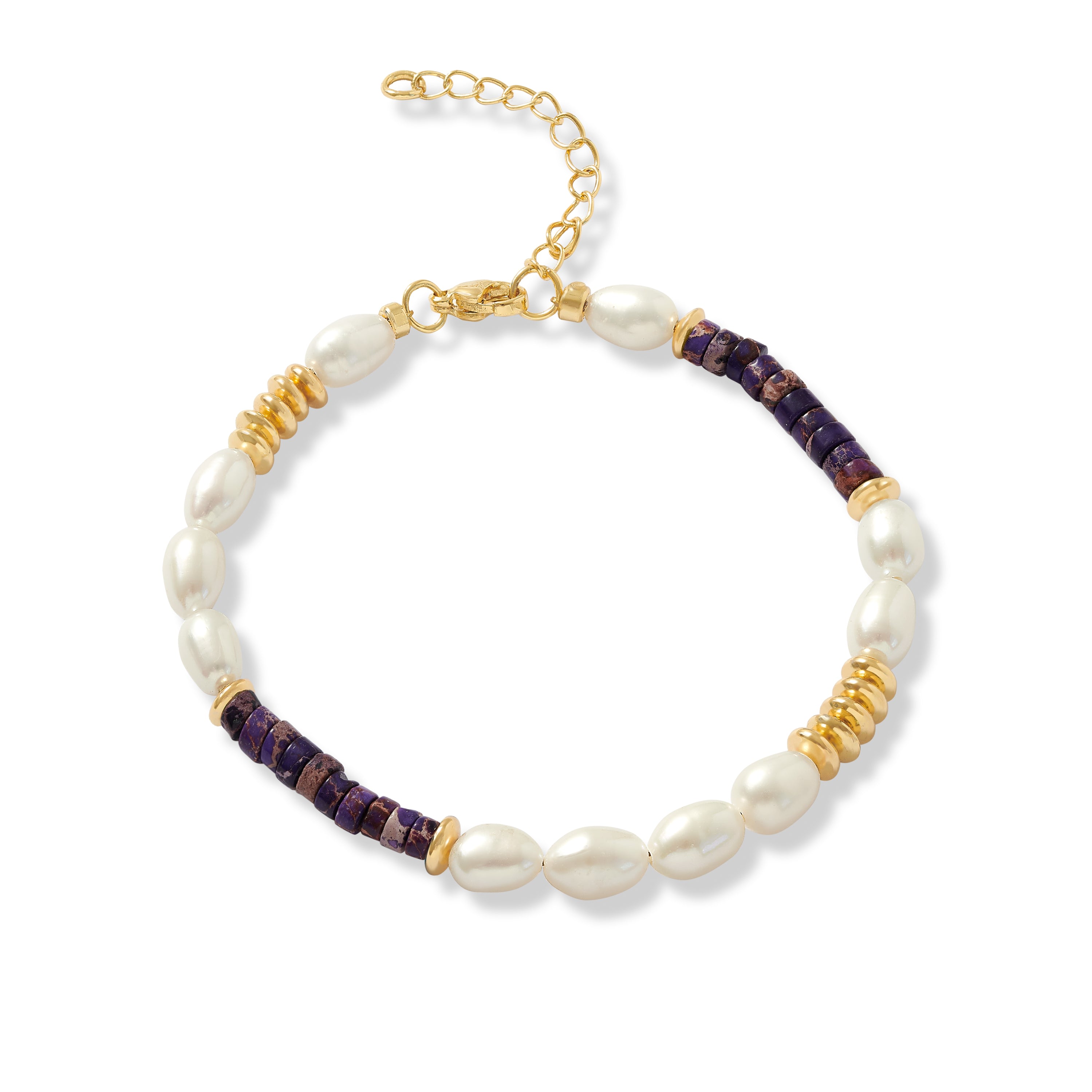 Women’s White / Pink / Purple Nova Oval Cultured Freshwater Pearl Bracelet With Purple Jasper & Gold Beads Pearls of the Orient Online