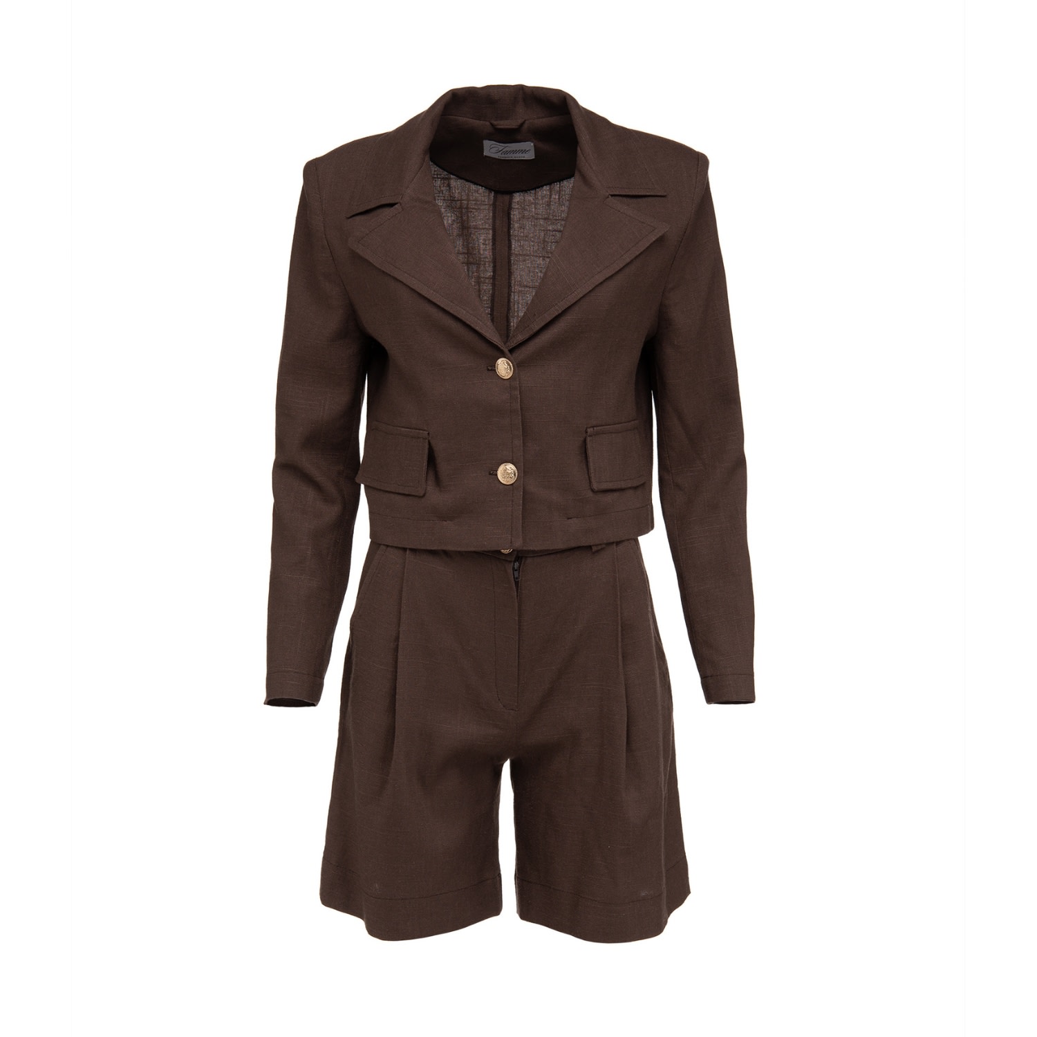 Famme Women's Brown Cocoa Linen Cropped Blazer