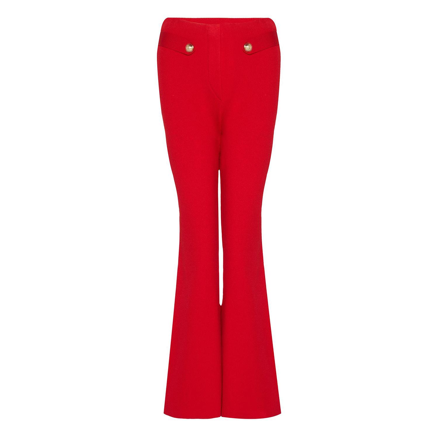 Women’s Gold Button Detailed Red Knit Pants Small Rue Les Createurs