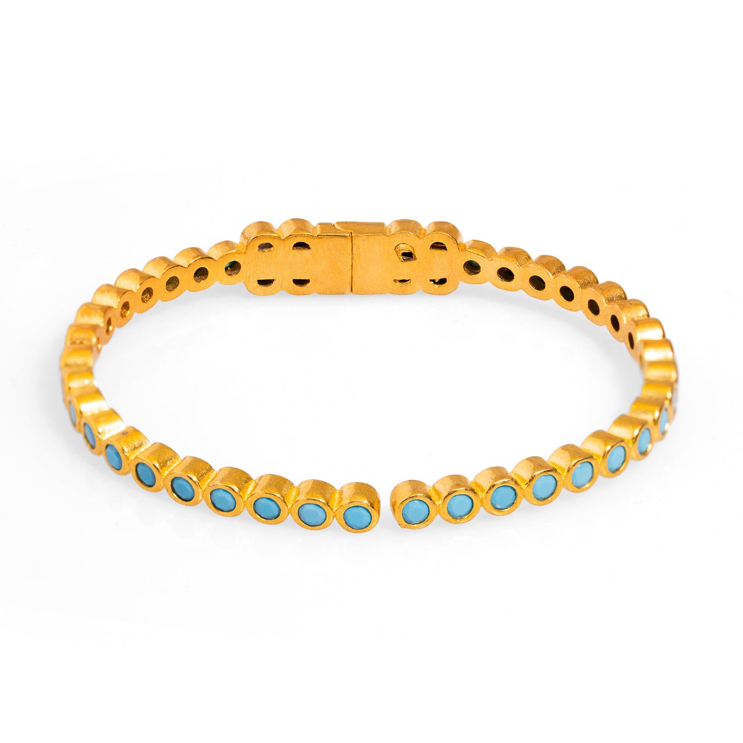 Ebru Jewelry Women's Gold / Blue Turquoise Gemstone & Gold Dainty Bangle Bracelet - Blue