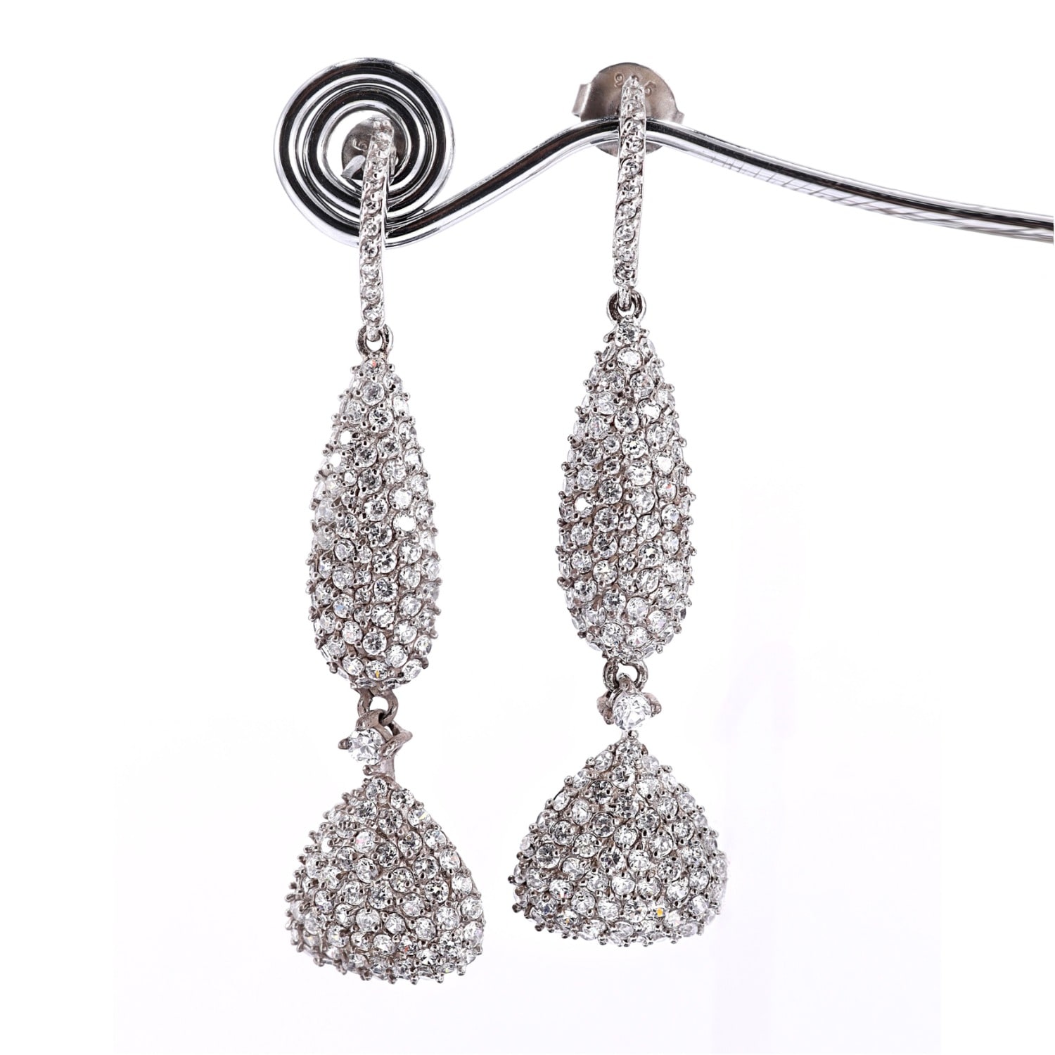 Mineralgems ✩ Studio Women's Silver Dangling Earrings With All Over Zirconia In Metallic