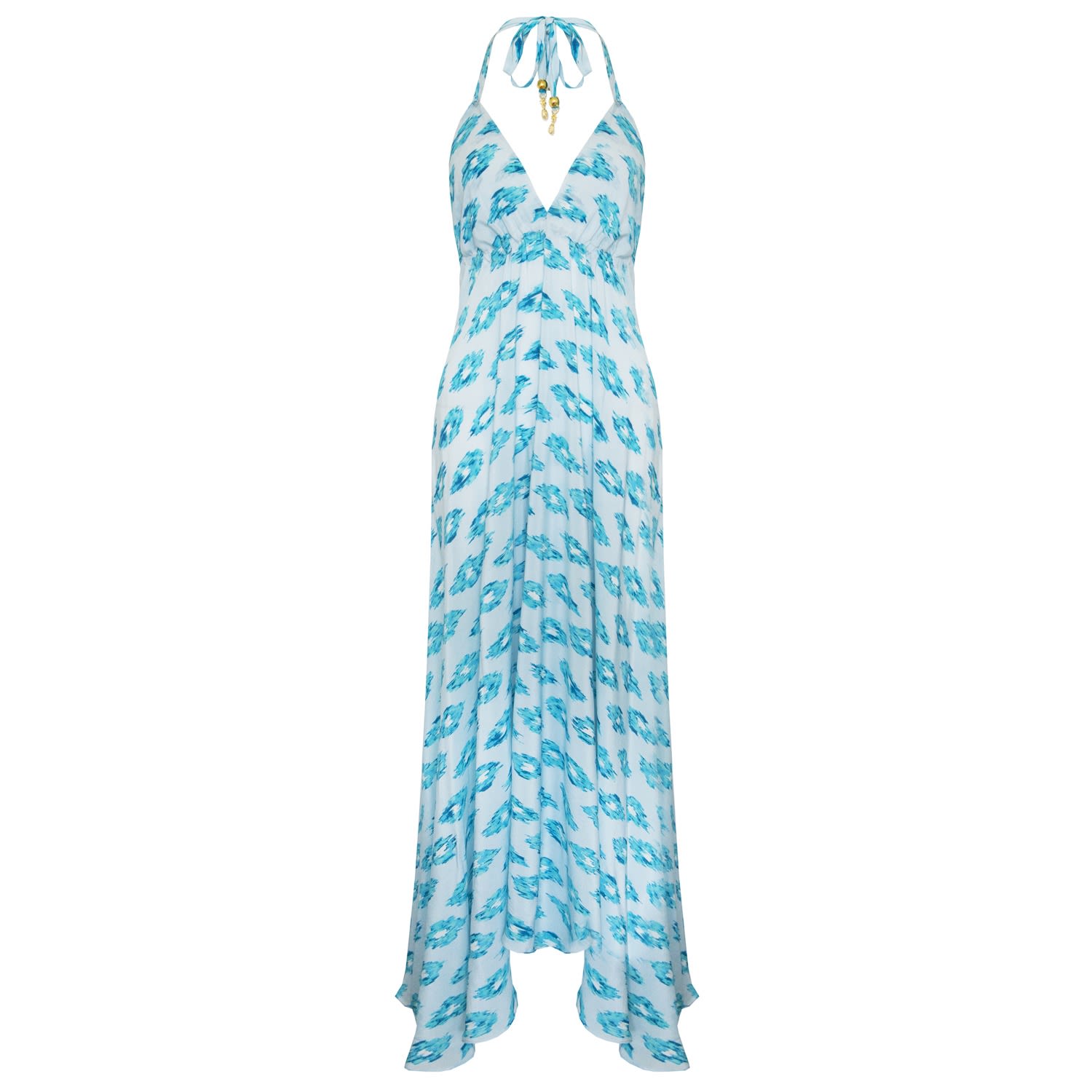 Sophia Alexia Women's White / Blue Aquamarine Dream Maxi Silk Ibiza Dress In White/blue