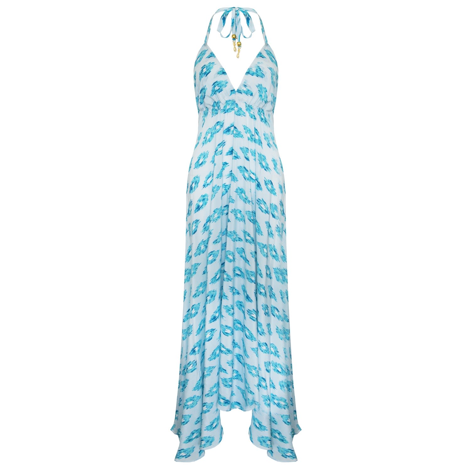 Women’s White / Blue Aquamarine Dream Maxi Silk Ibiza Dress Sophia Alexia