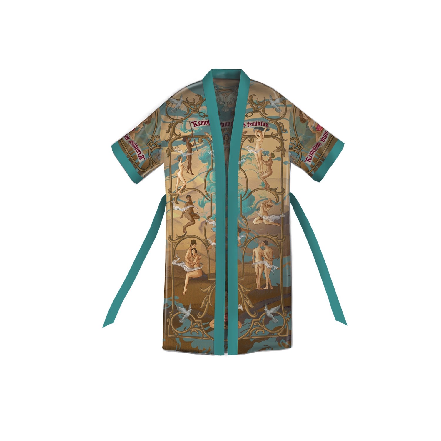 Qinkimo Women's Gold Unique Sexy Kimono, Artistic Statement Piece "vis Feminina" Red Edition In Gold