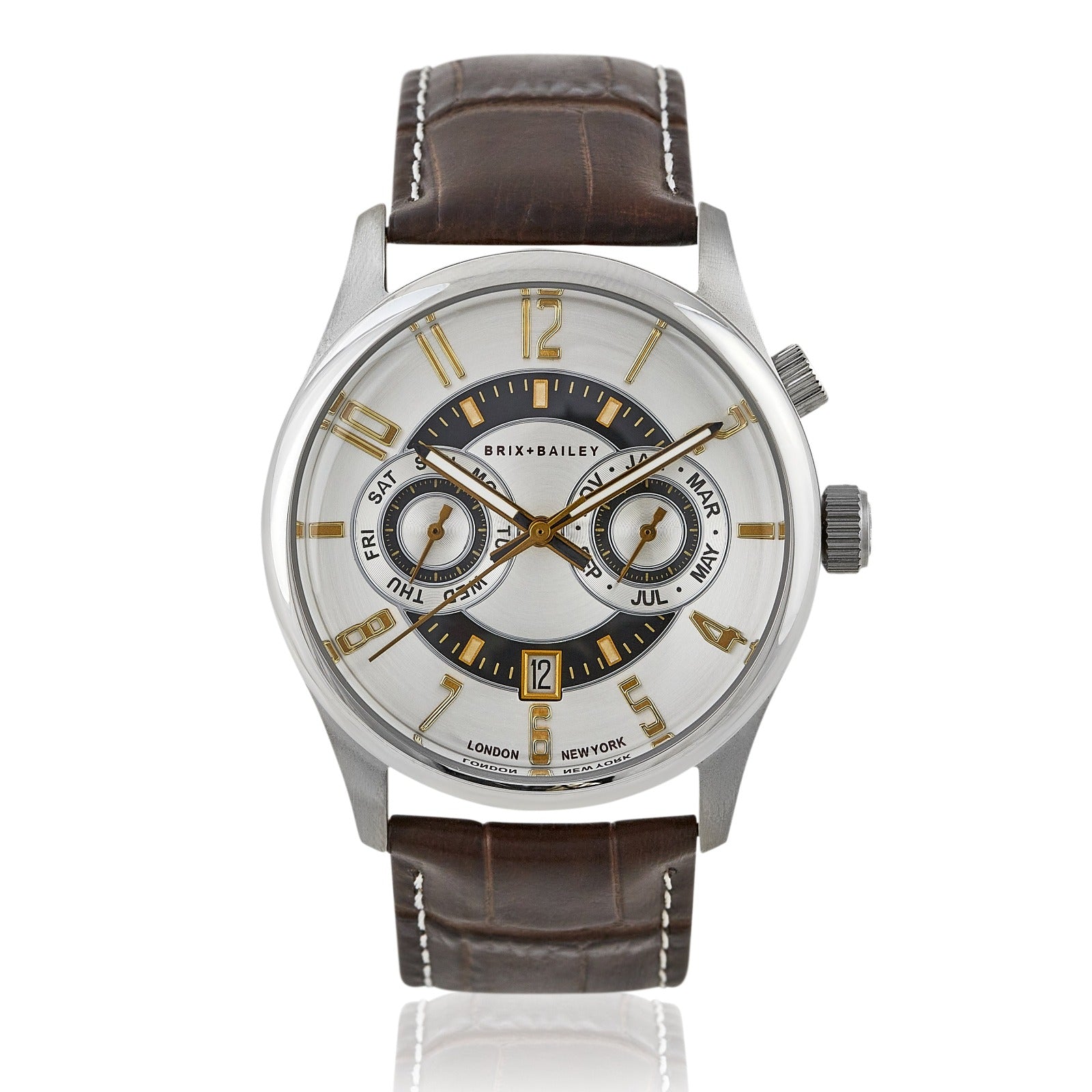 Gold / Brown / Silver The Brix + Bailey Silver & Gold Heyes Men’s Chronograph Automatic Watch Form Six Bilrx One Size Brix+Bailey