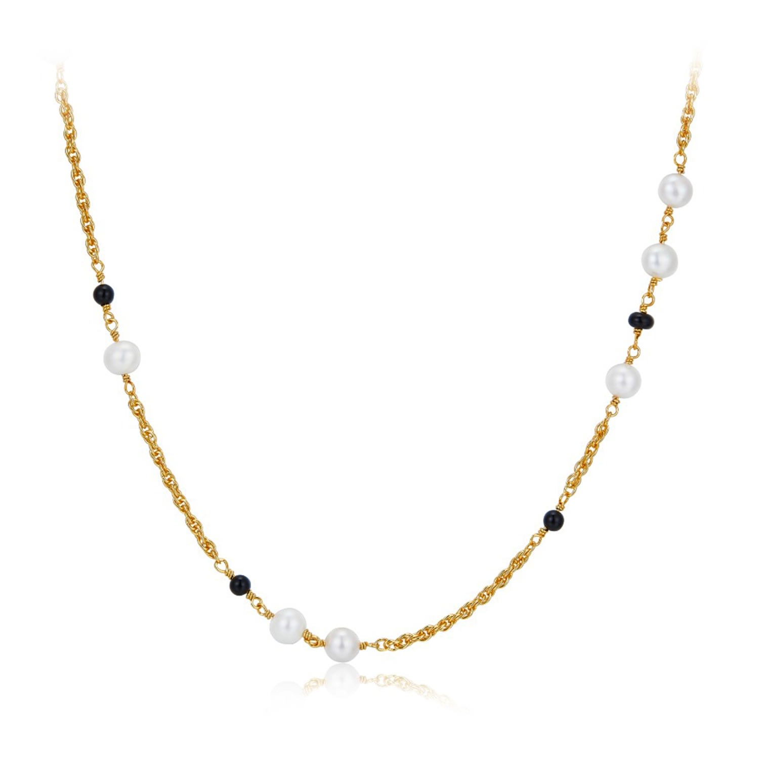Janus Edinburgh Women's Black / White / Gold Heh Bead Freshwater Pearl Black Onyx Gold Vermeil Silver Chain Necklace In Multi