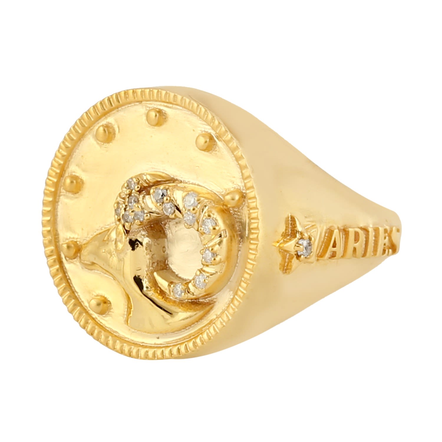 Artisan Women's Gold / White Natural Diamond Aries Horoscope Ring In 14k Yellow Gold In Gold