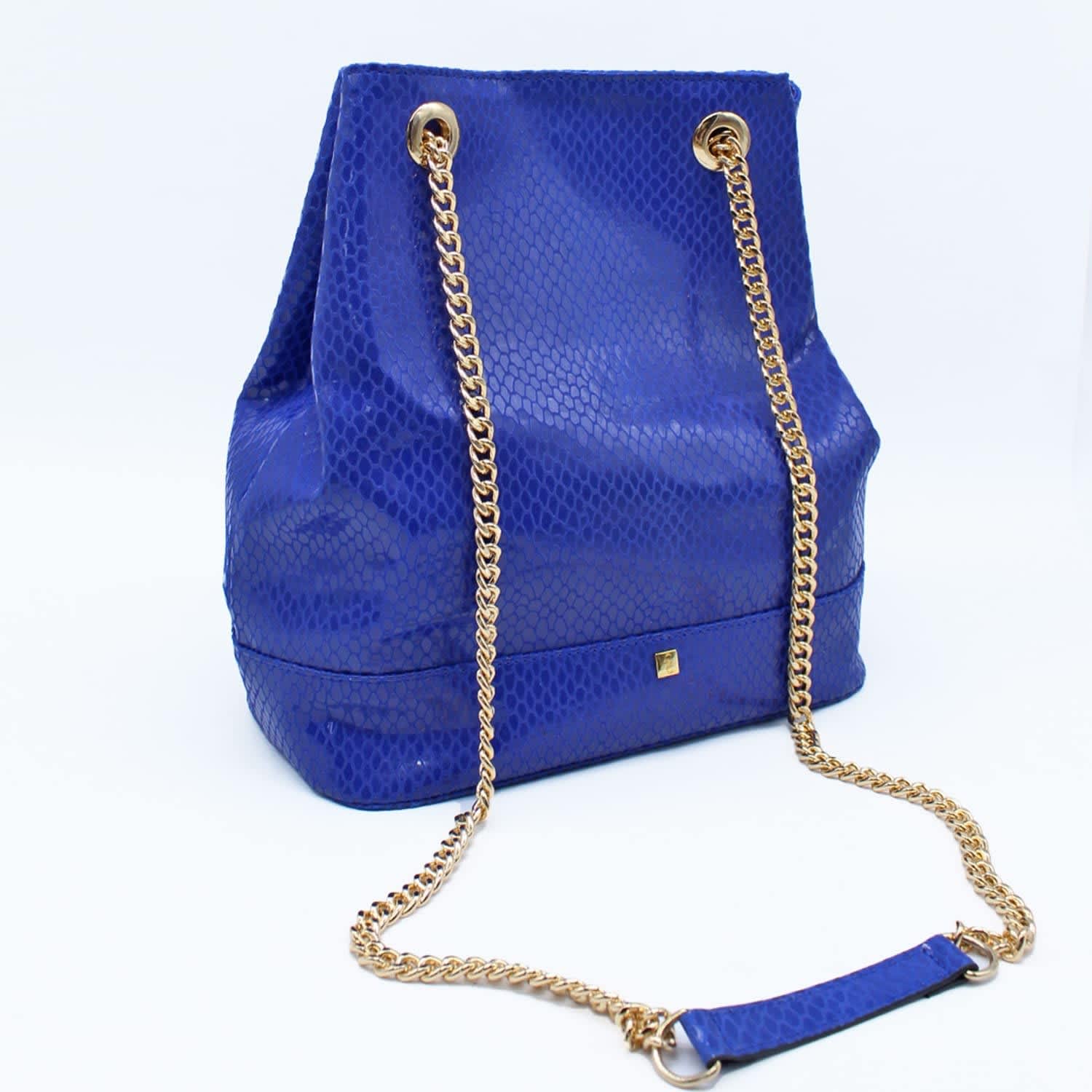 Bella Leather Bucket Bag - Blue Perforated, Alexandra de Curtis