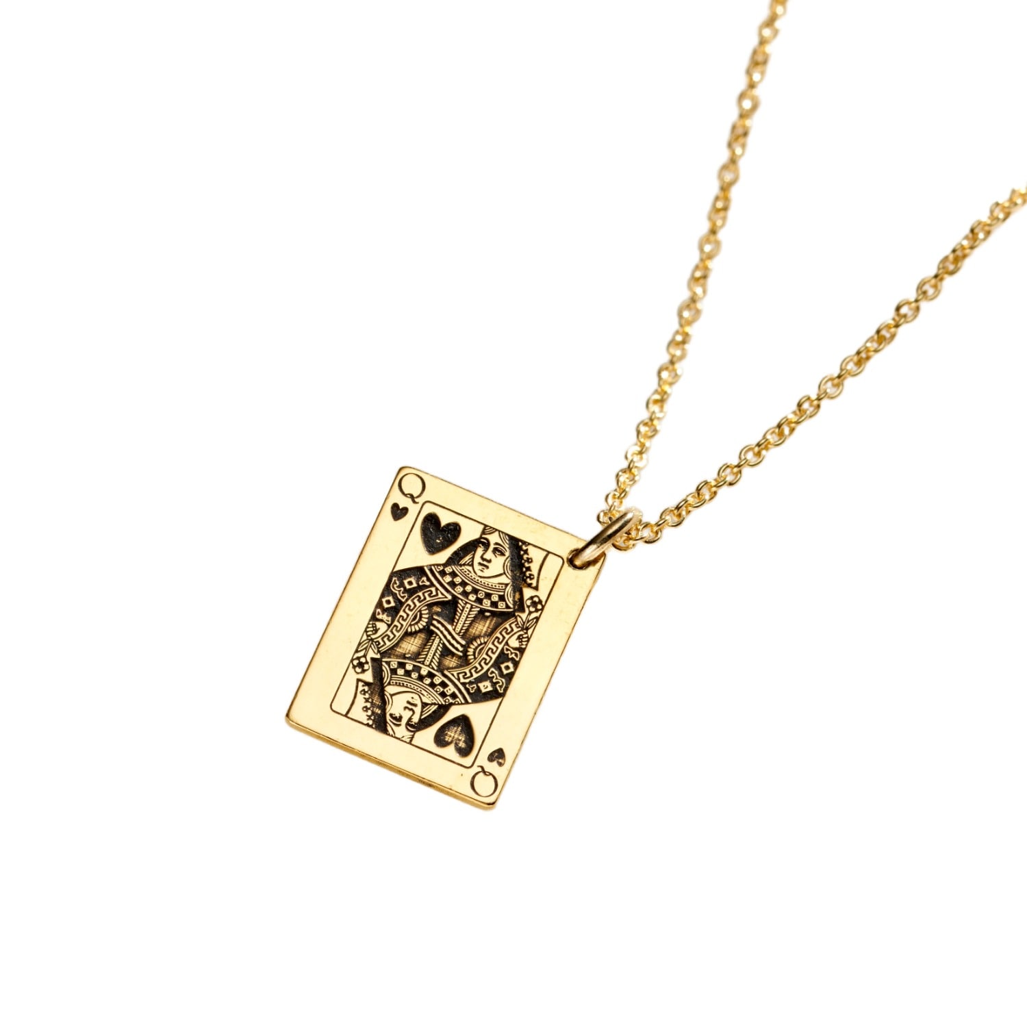 Posh Totty Designs Women's Yellow Gold Plated Queen Of Hearts Playing Card Charm Necklace In Gold