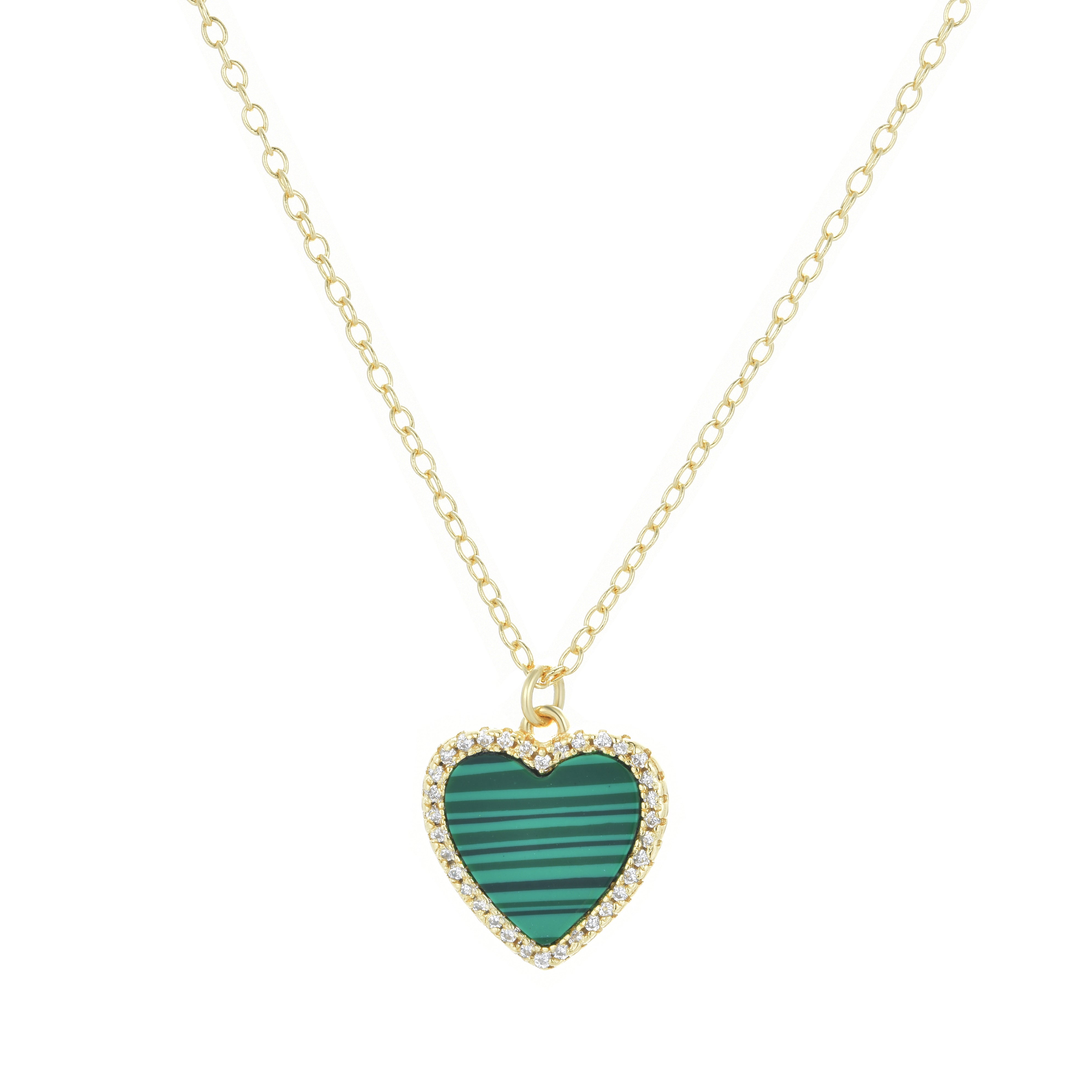 Women’s Green / Gold Malachite Heart Necklace With Crystals Kamaria