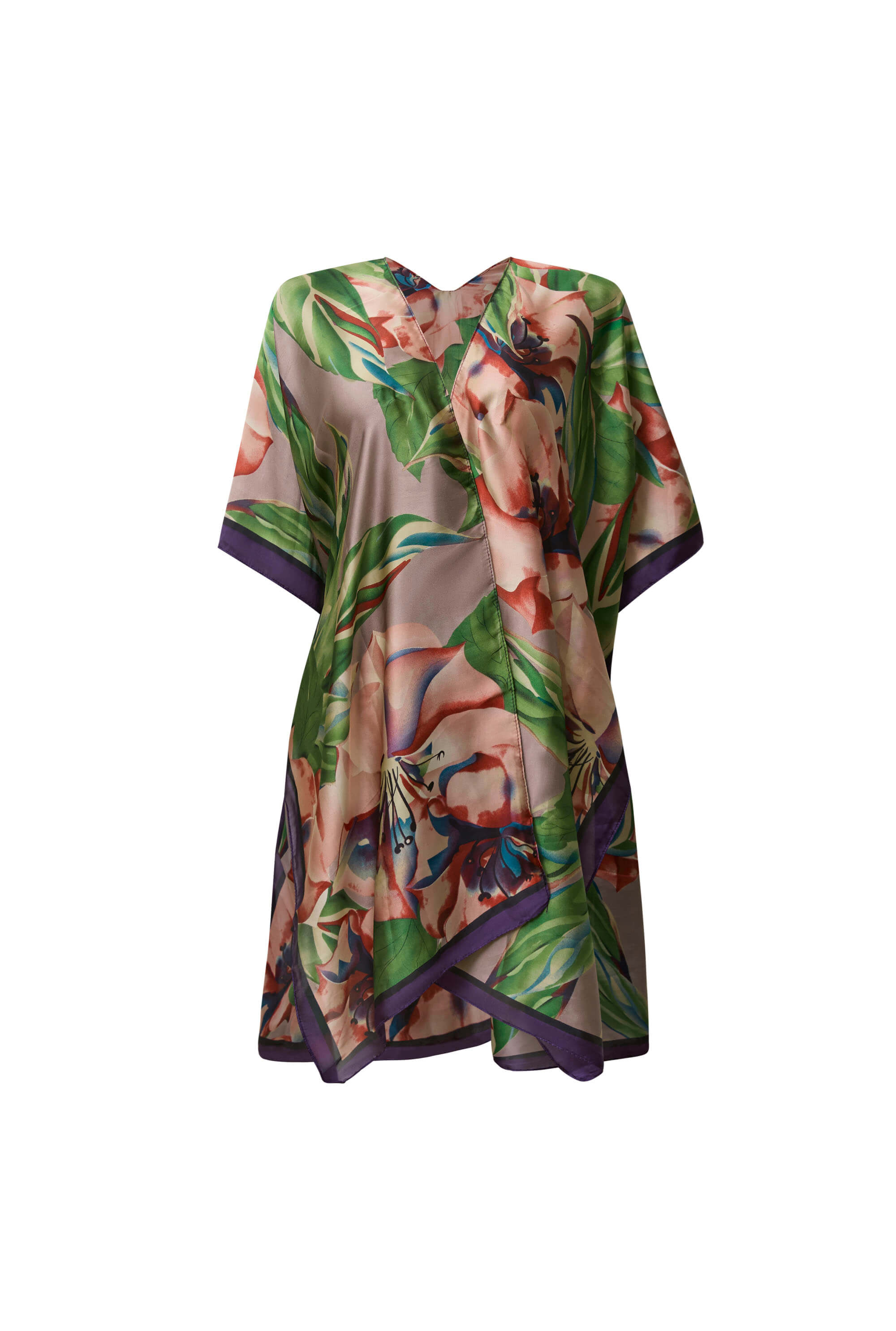 James Lakeland Women's Green / Pink / Purple Floral Green Kaftan In Green/pink/purple