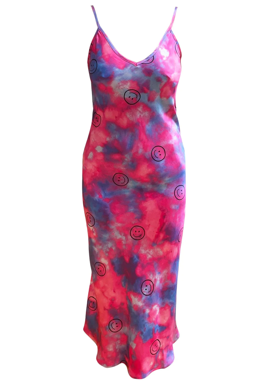 Roy G. Women's Pink / Purple Ultraviolet Smiley Silk Slip Midi Dress In Pink/purple