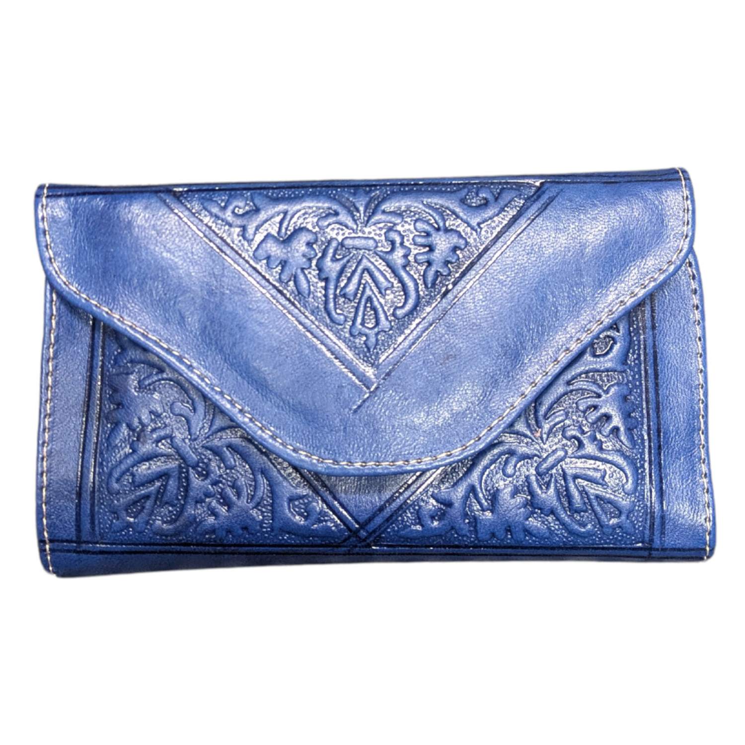 Women's Small Leather Tri-Fold Purse Blue | Berber Leather