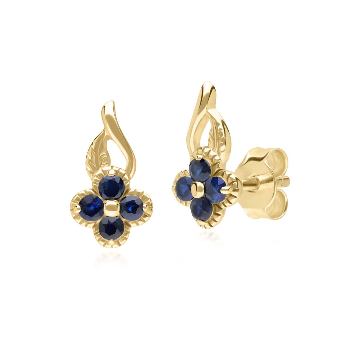 Women’s Gold / Blue Floral Sapphire Earrings In Yellow Gold Gemondo