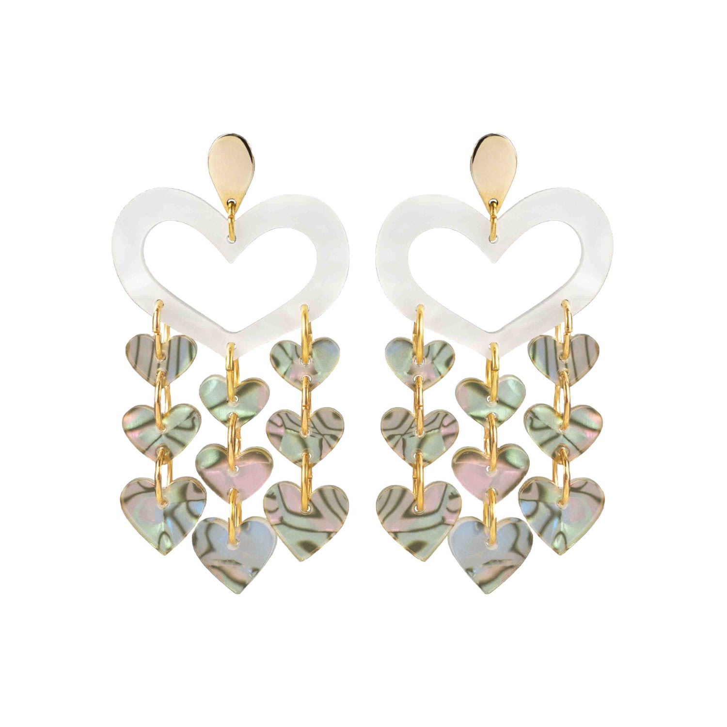 Women’s Heart Chandelier Earrings - White Toolally