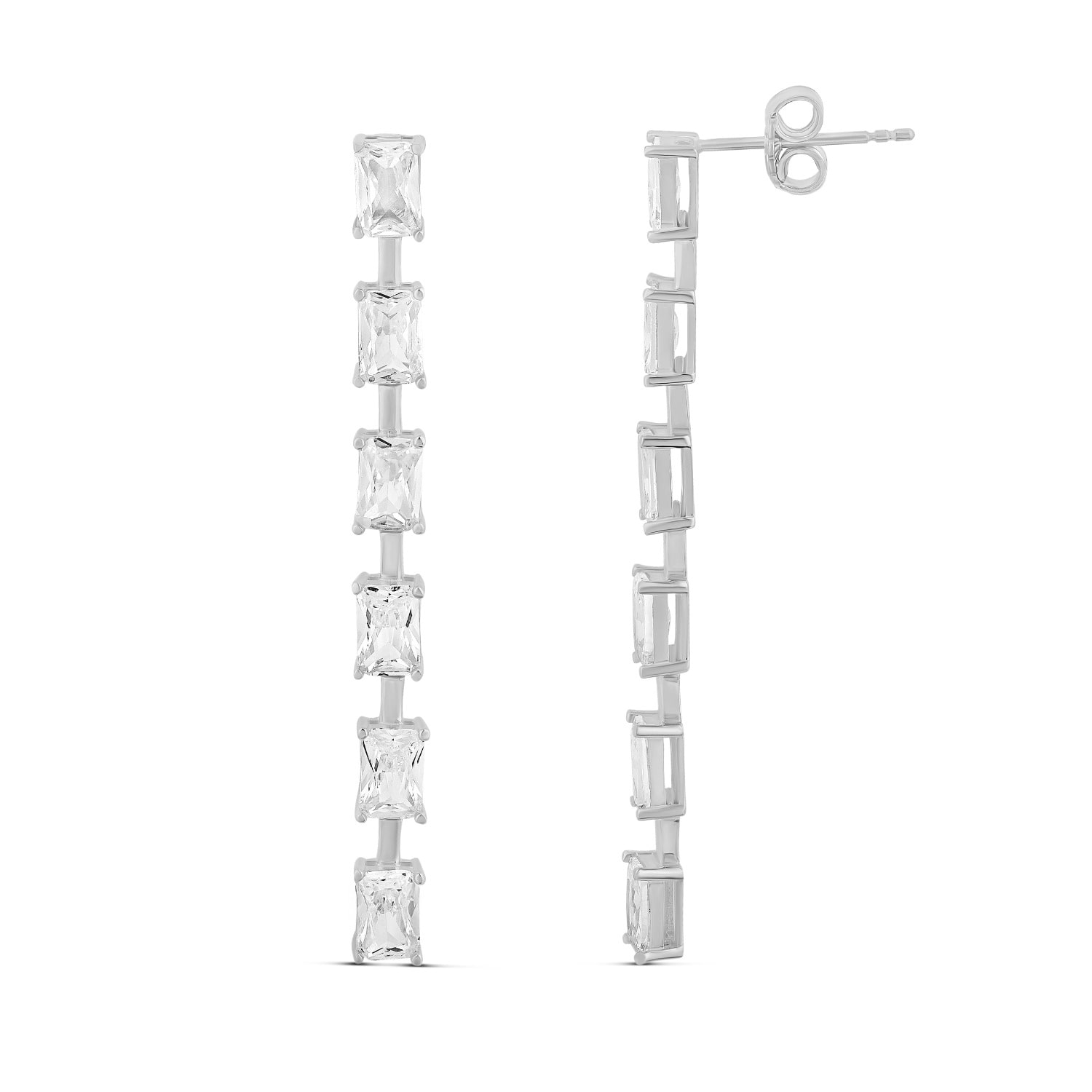 Shymi Women's Emerald Bar Drop Earrings - Silver