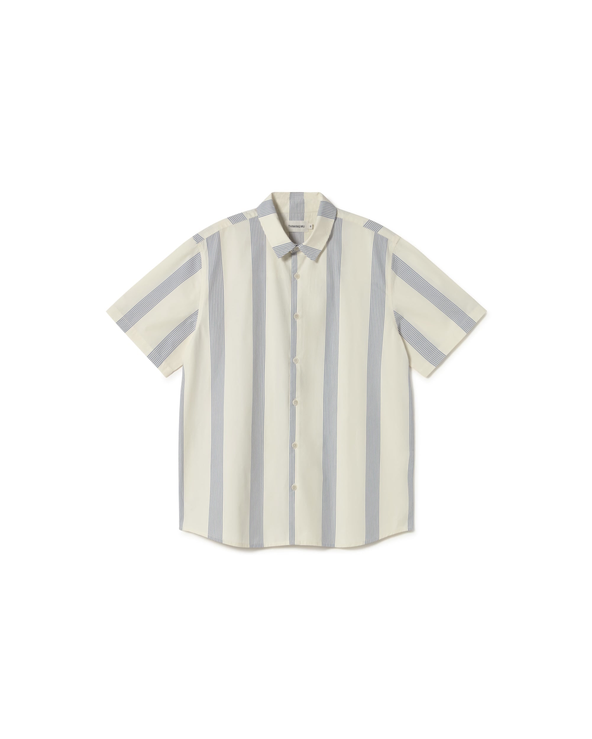 Thinking Mu Men's White Blue Striped Shirt Tom In White