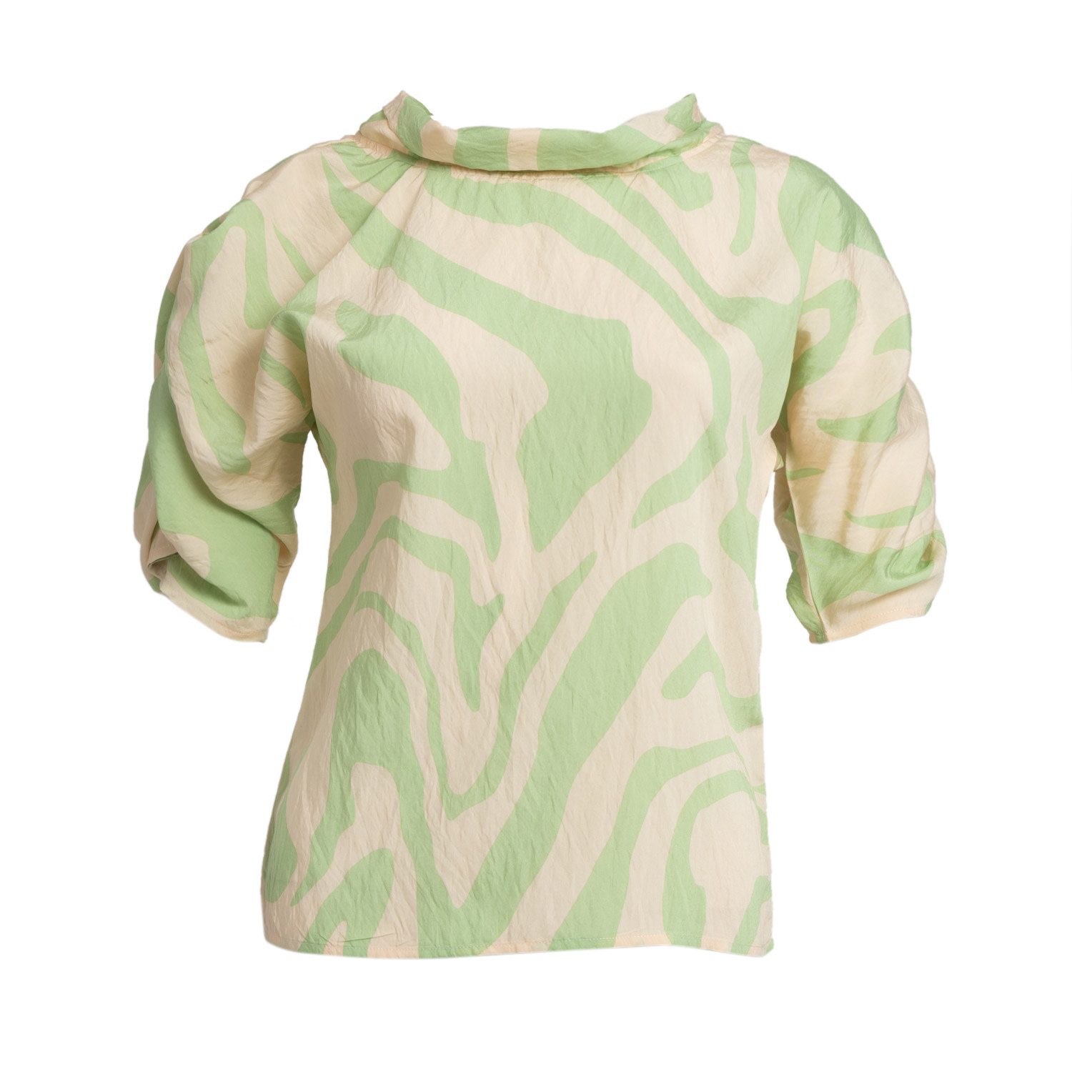 Bianca Popp Women's Puff Blouse With Collar In Green Print In Green