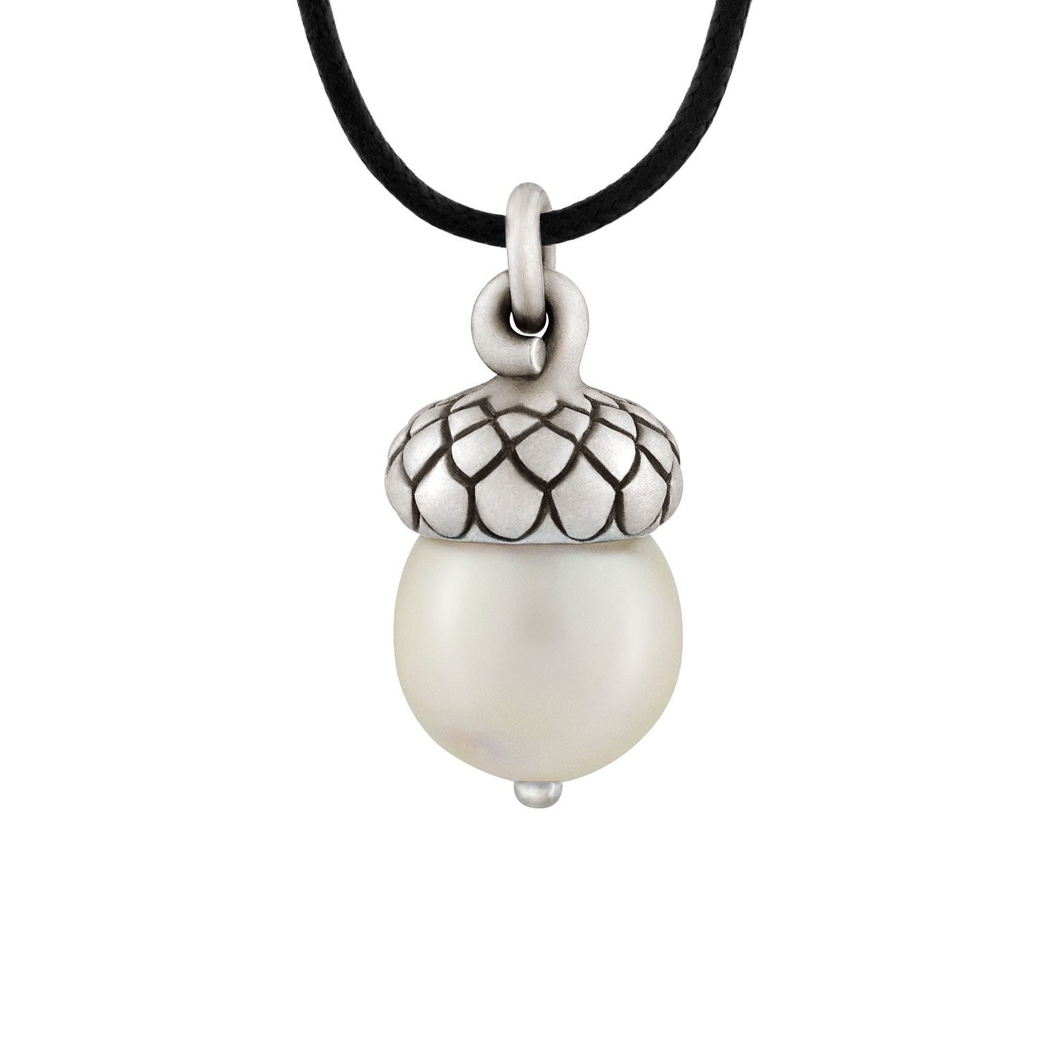 Women’s Silver Acorn Pendant With Pearl Snake Bones