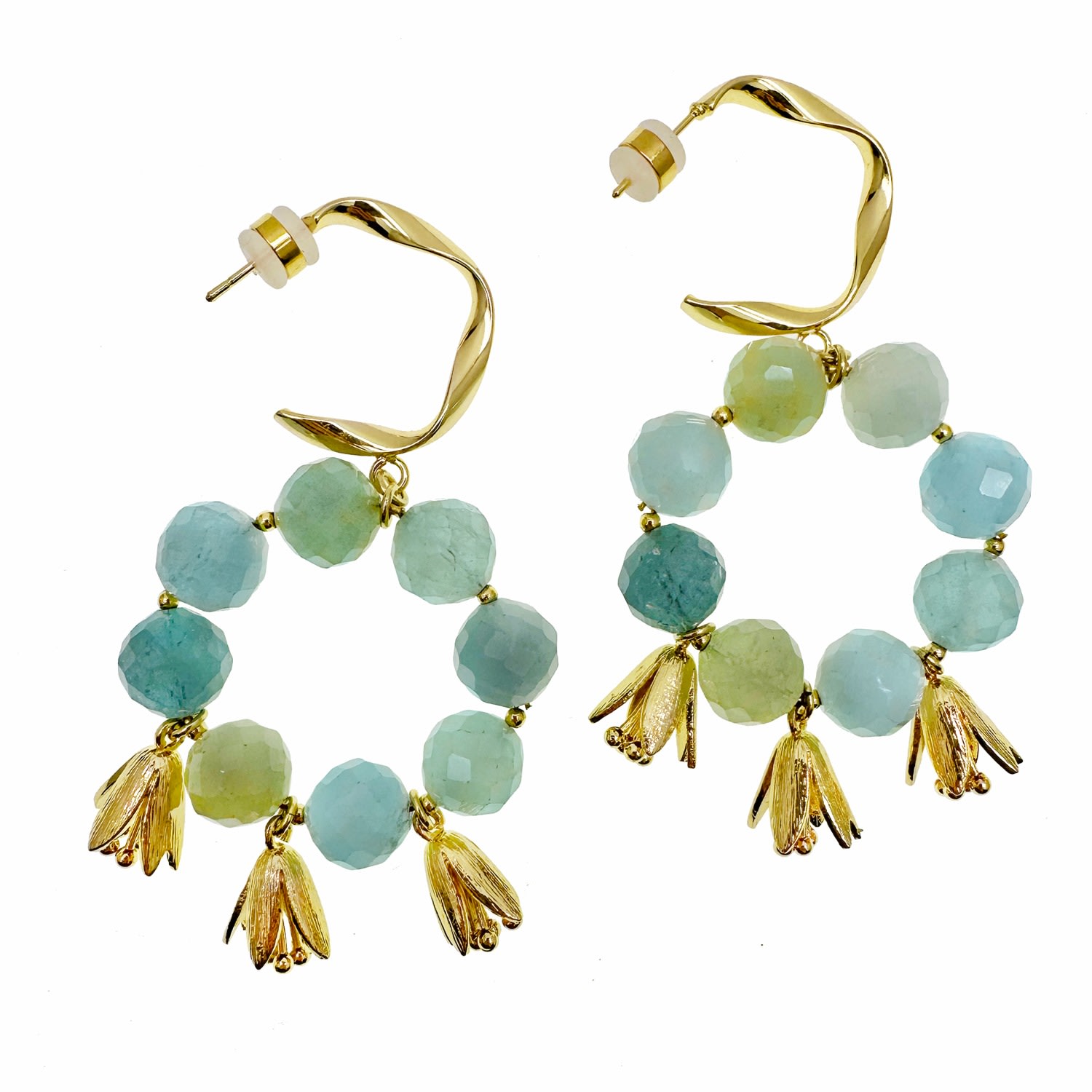 Women’s Blue Bohemia Style Aquamarine With Flower Charms Earrings Farra