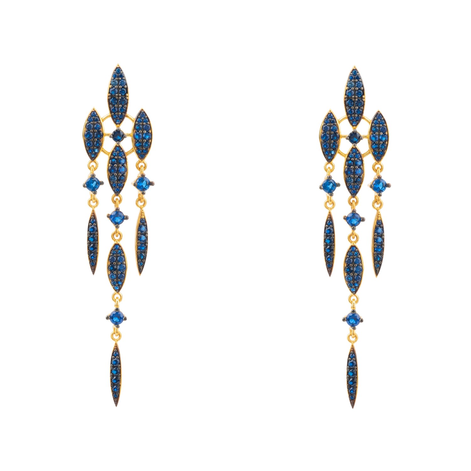 Latelita Women's Blue / Gold Valencia Statement Drop Earring Sapphire Blue Cz Gold In Multi
