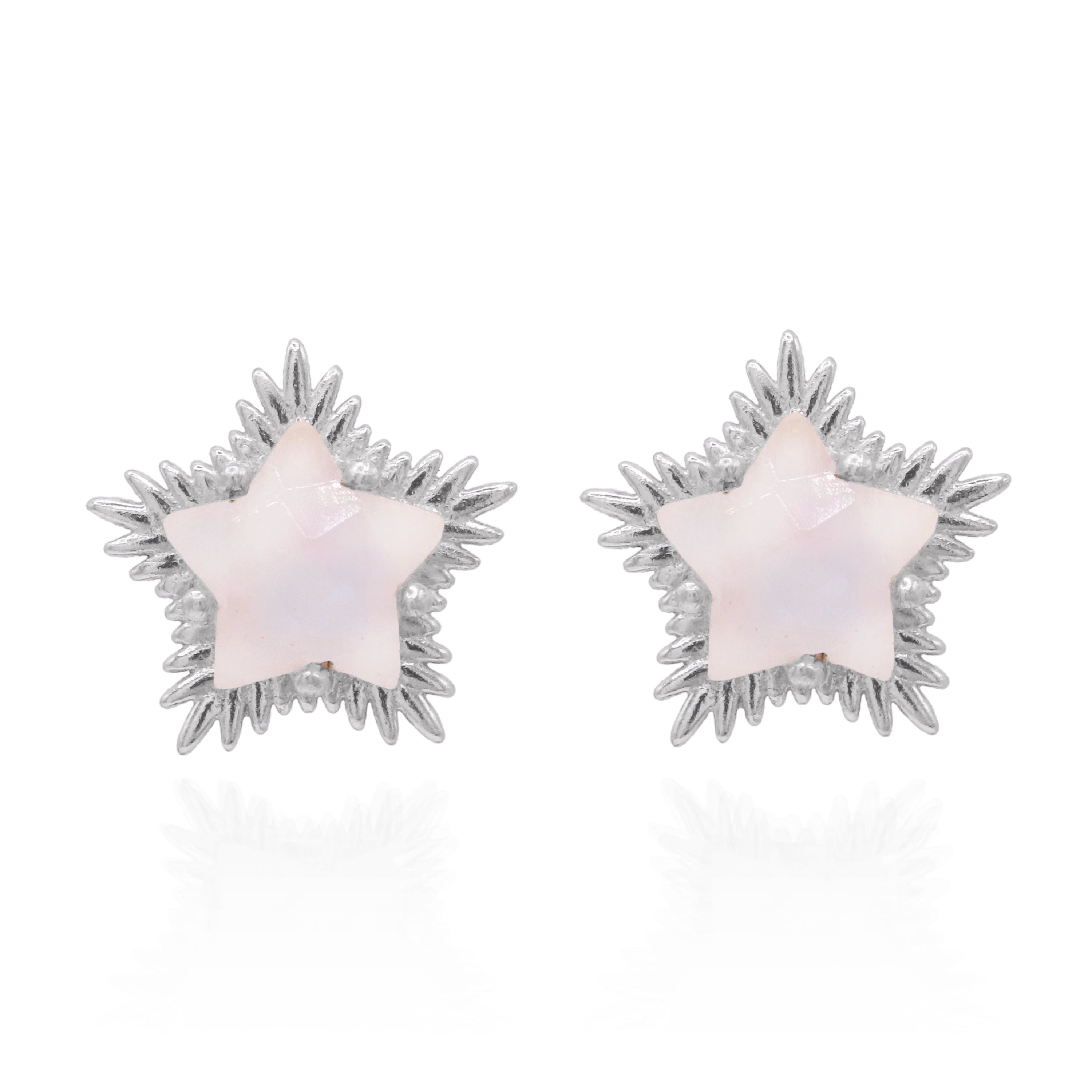 Luna Charles Women's White / Silver Felicity Moonstone Spiky Star Stud Earrings
