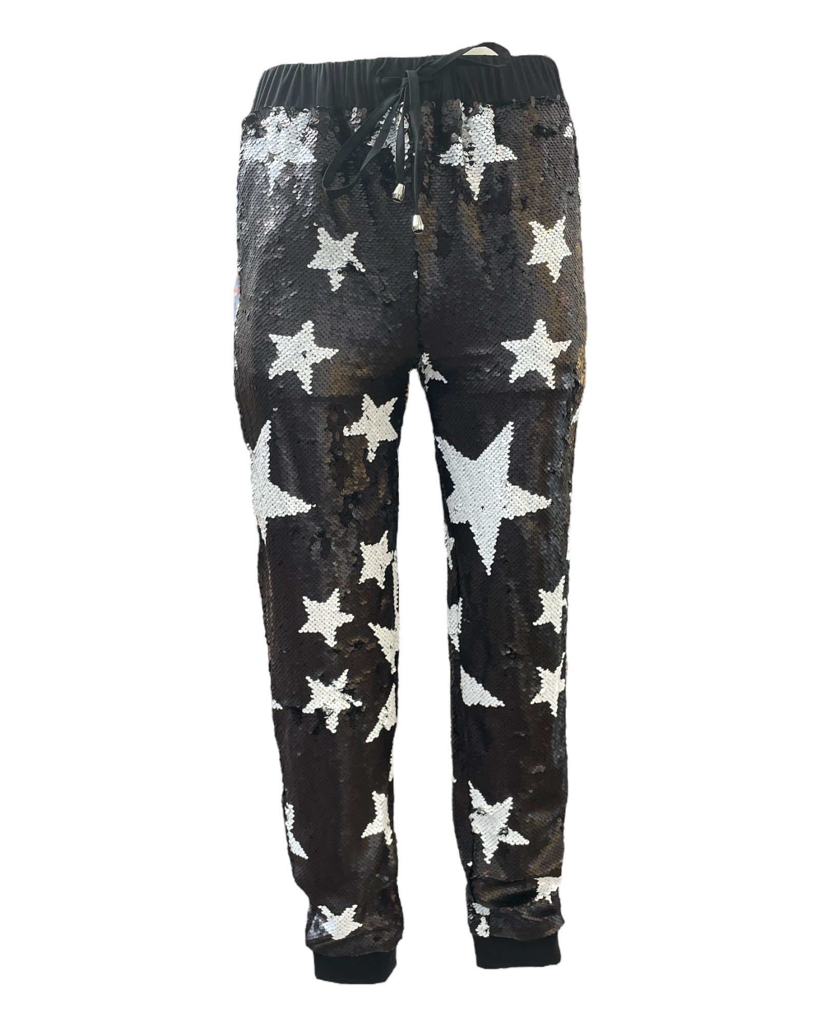 Any Old Iron Black / White / Silver Men's Black Sparkle Star Reversible Silver Sequin Joggers In Black/white/silver
