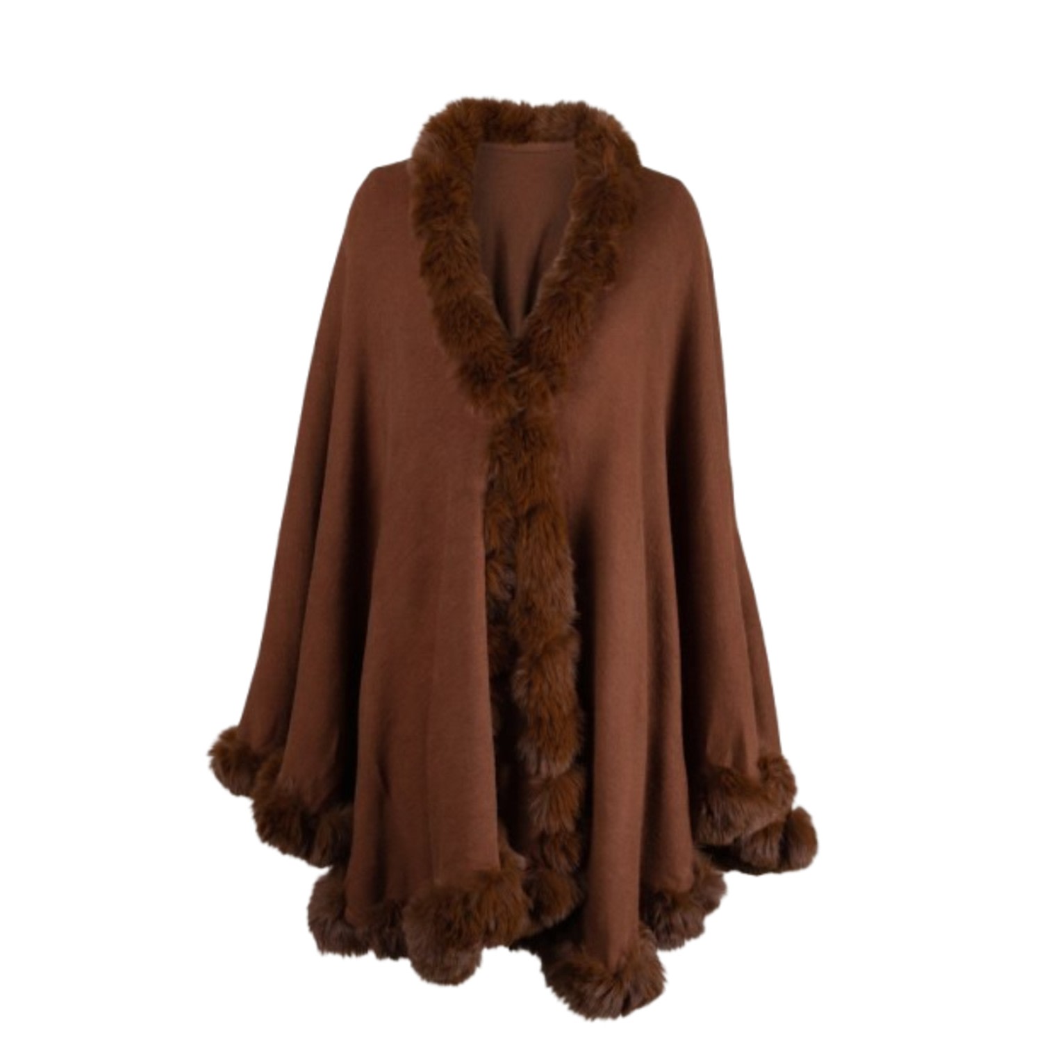 Women's Brown Faux Fur Cape Sienna Kimono | One Size | Saachi