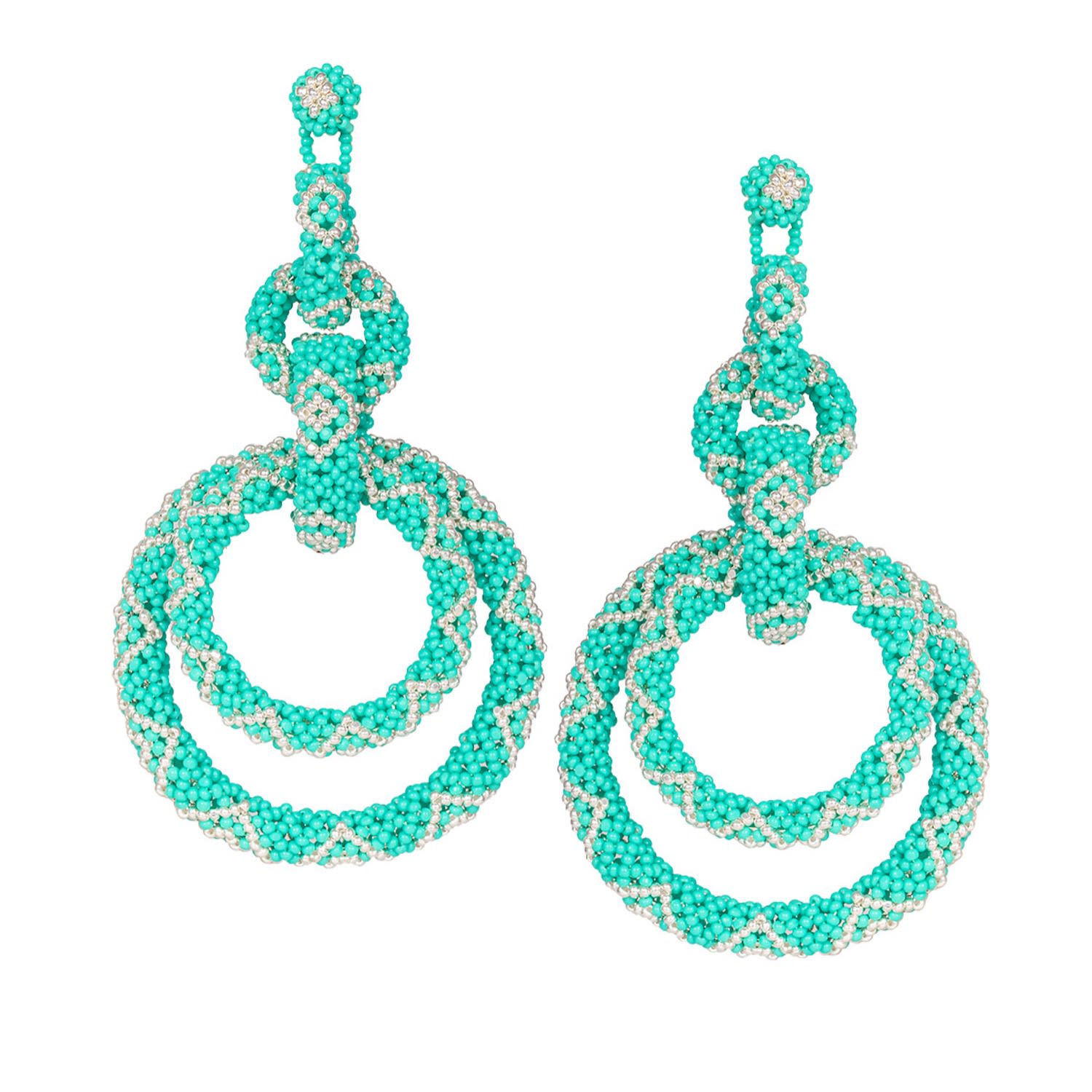 Women’s Five Hoop Earrings - Silver, Turquoise Kuu